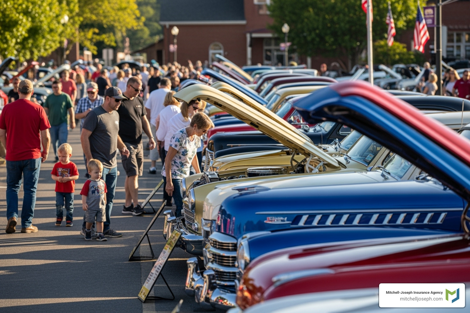 A classic car show with various vehicles on display - Collector car club insurance