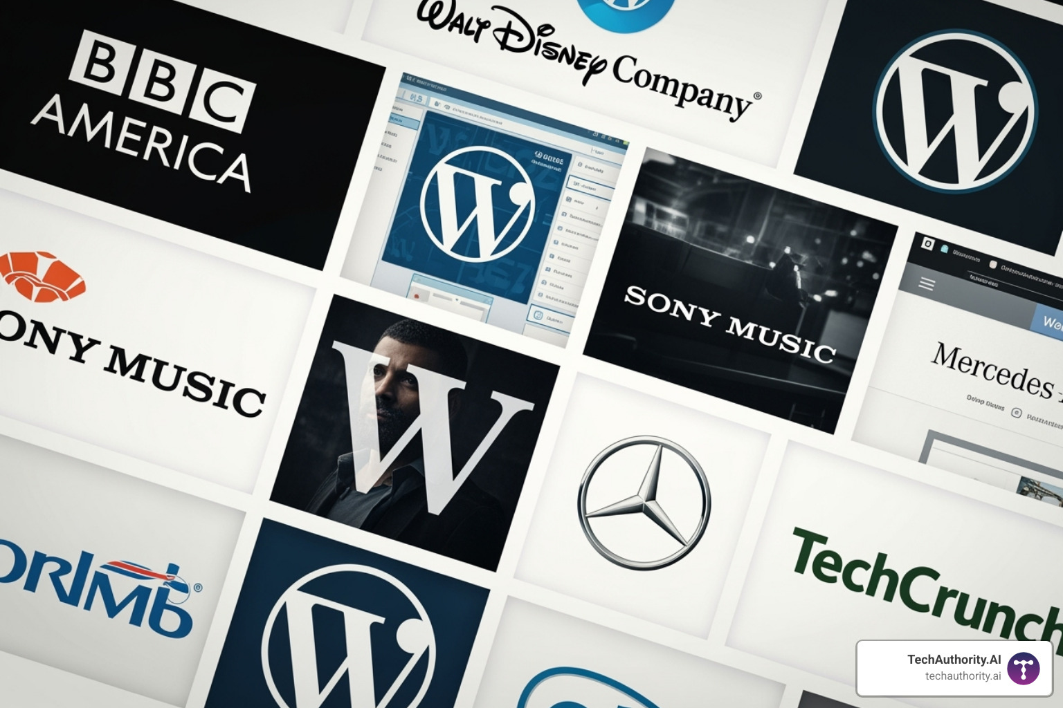 Collage of famous brand logos that use WordPress - digital marketing wordpress website Collage of famous brand logos that use WordPress - digital marketing wordpress website