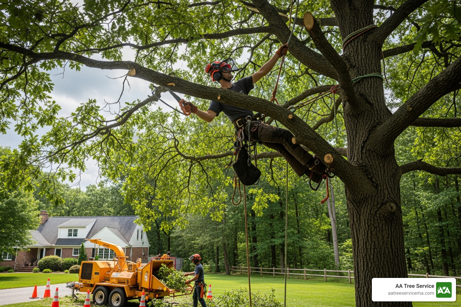 professional arborist pruning a large tree - best tree removal company