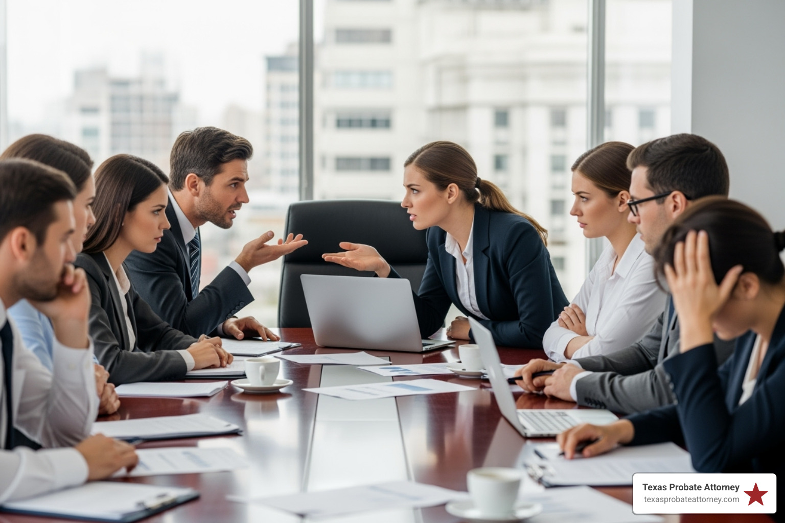 People in a tense meeting or argument - how to request independent administration of texas will