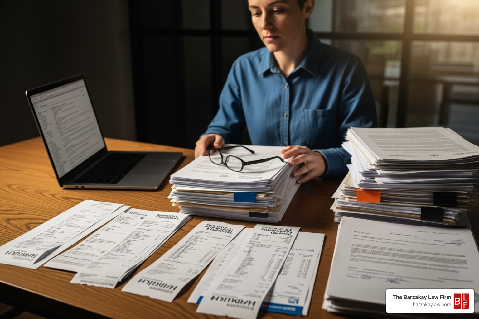 Person reviewing medical bills and legal documents - broward county motorcycle accident attorney
