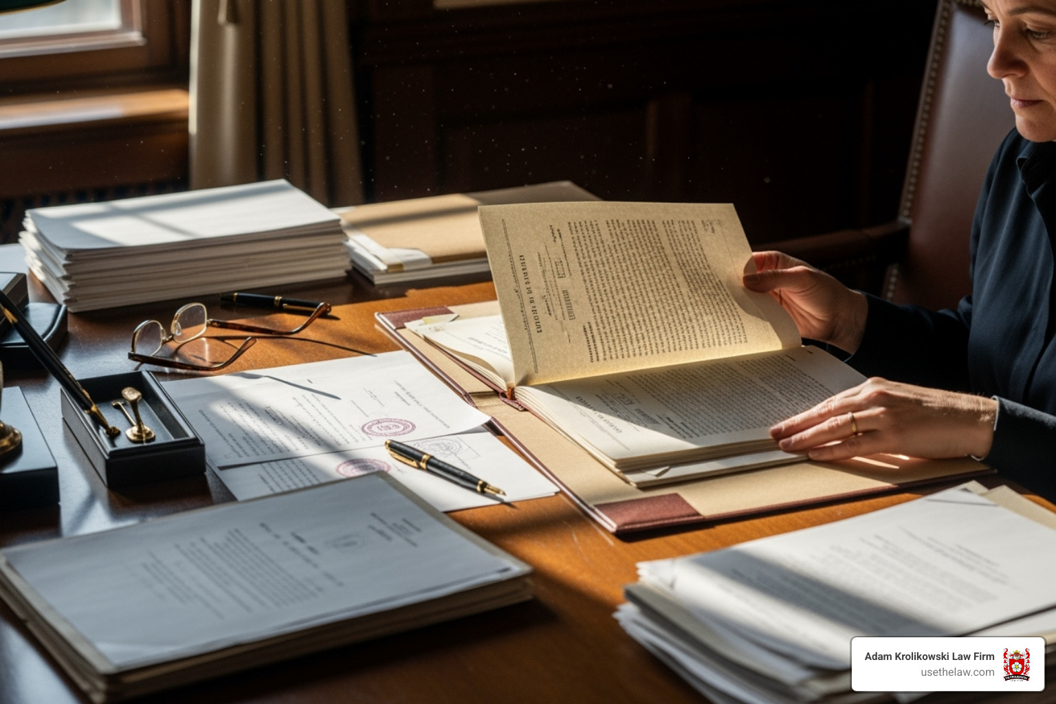 Person reviewing official documents - Injured at work Person reviewing official documents - Injured at work