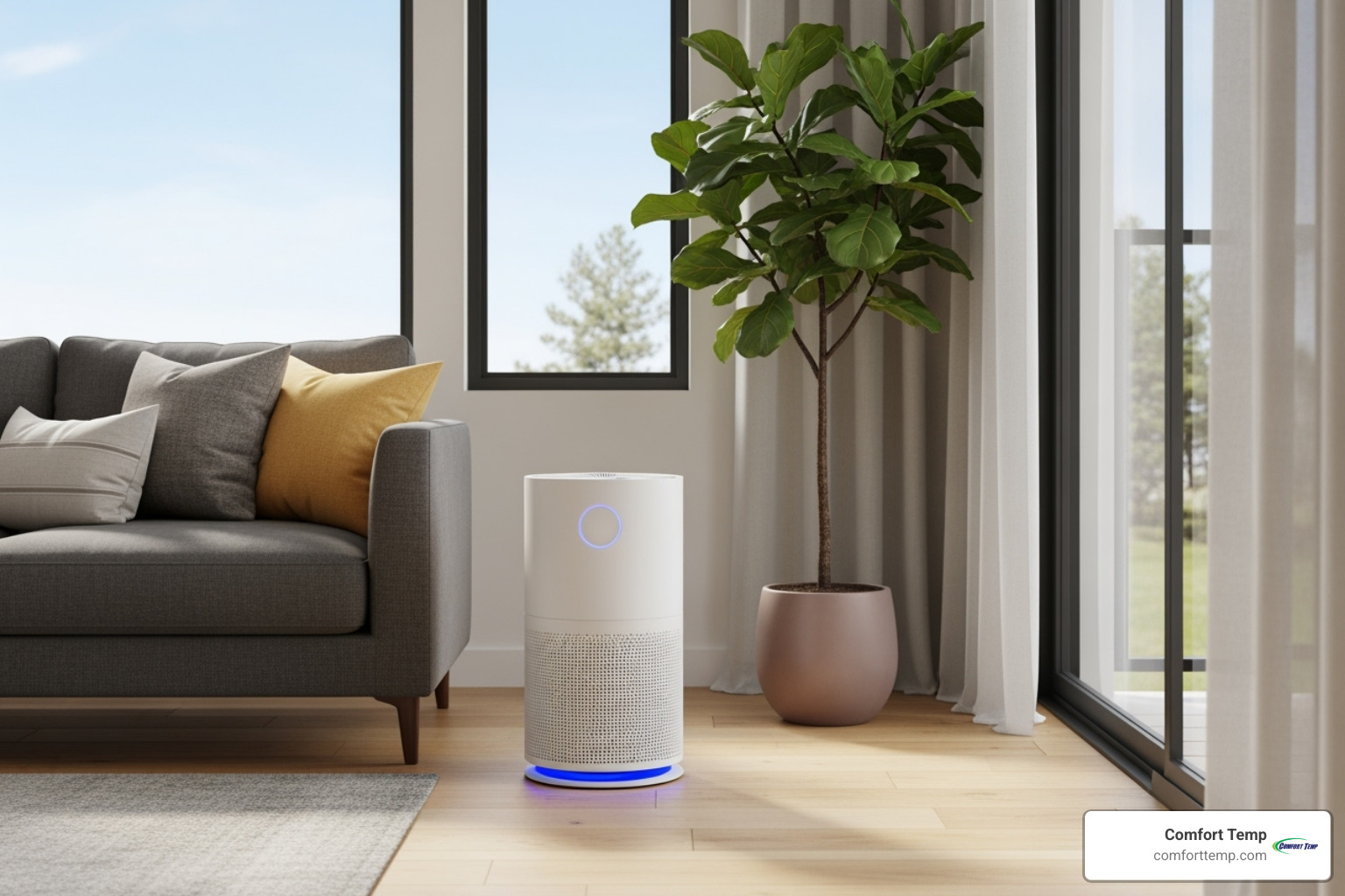 a modern air purifier in a home setting - humidifier vs air purifier a modern air purifier in a home setting - humidifier vs air purifier