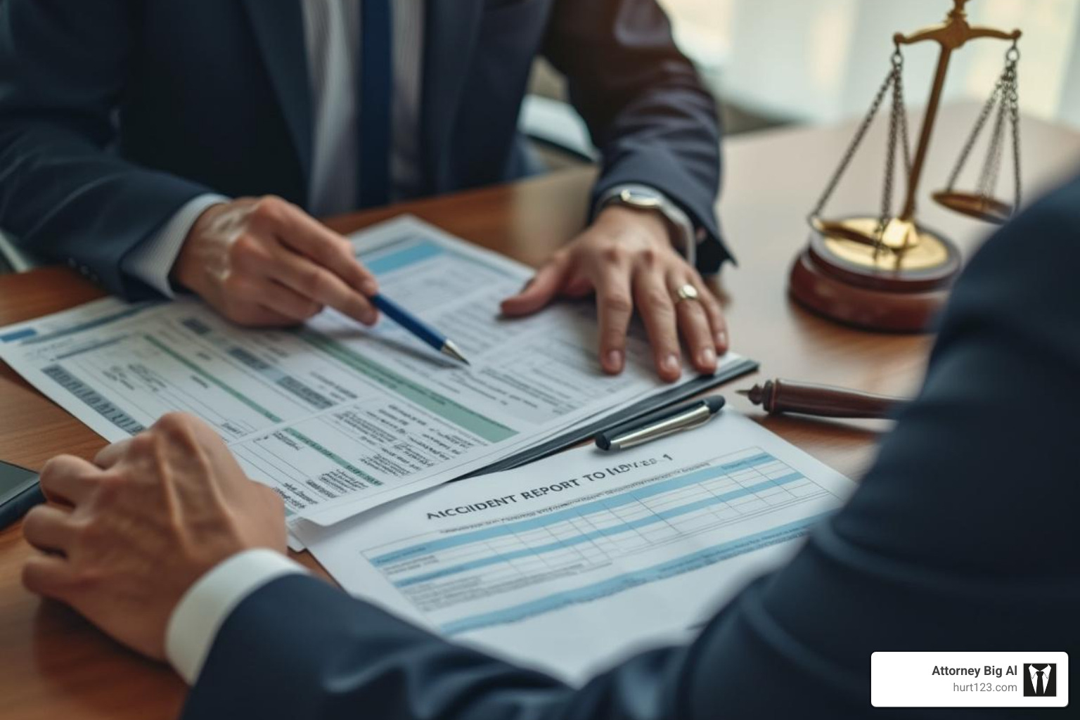 lawyer reviewing accident reports and legal documents - injury truck attorney