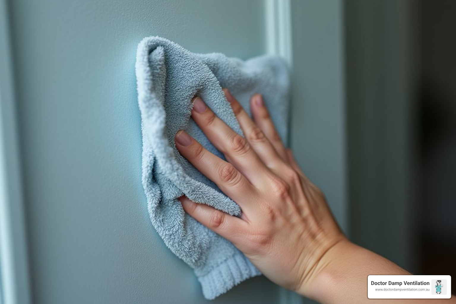 A person dusting with a damp microfibre cloth - improve indoor air quality