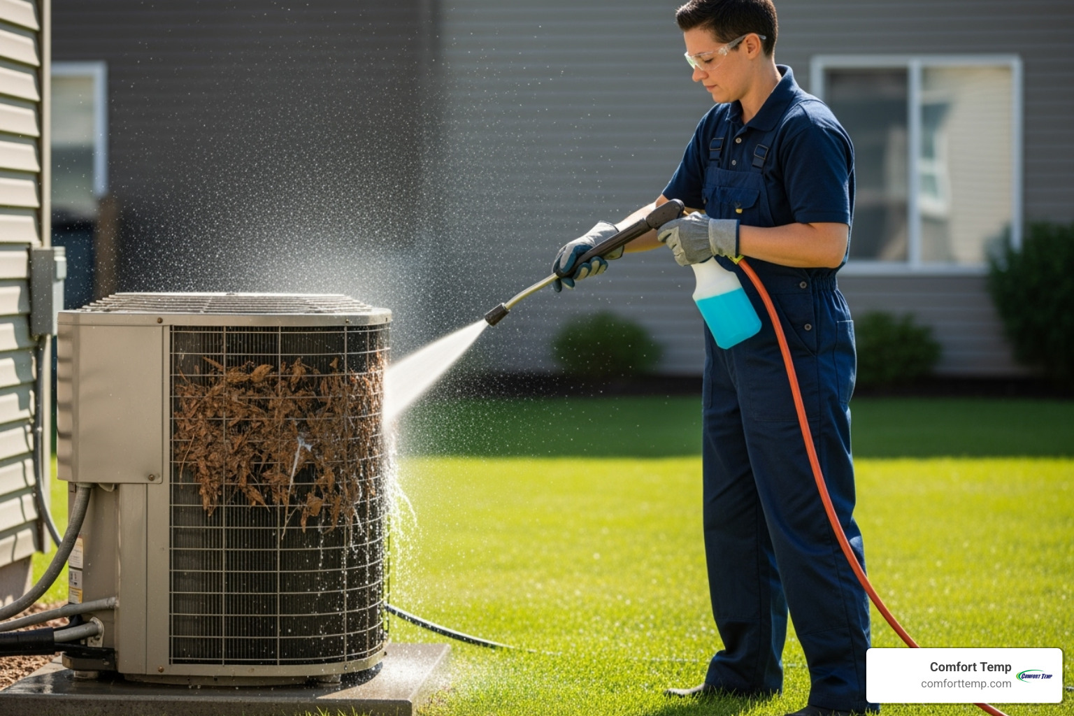 technician cleaning an outdoor condenser unit - how do apartment air conditioners work technician cleaning an outdoor condenser unit - how do apartment air conditioners work