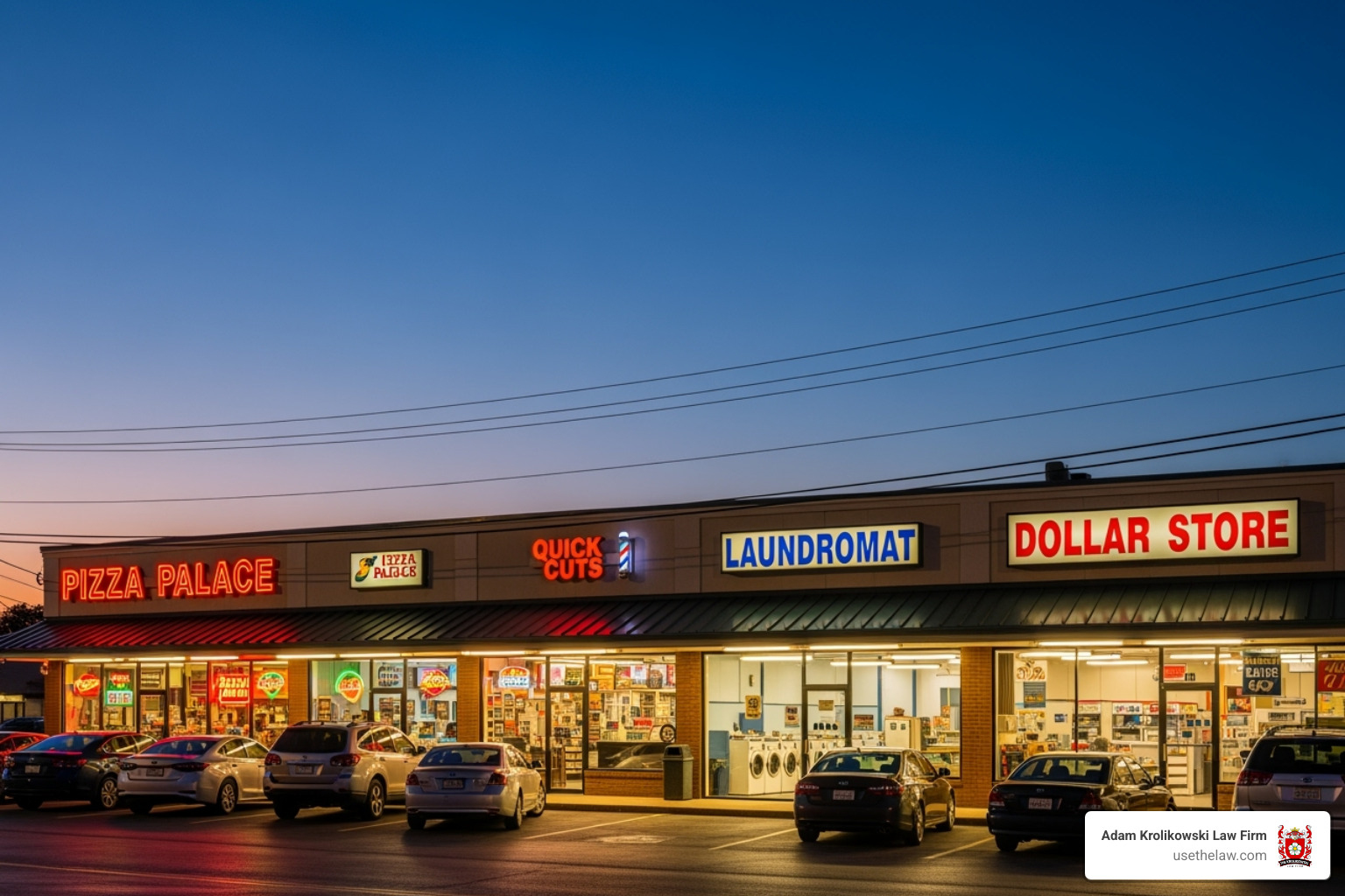 strip mall with multiple storefronts to illustrate shared liability - negligent security lawsuit strip mall with multiple storefronts to illustrate shared liability - negligent security lawsuit