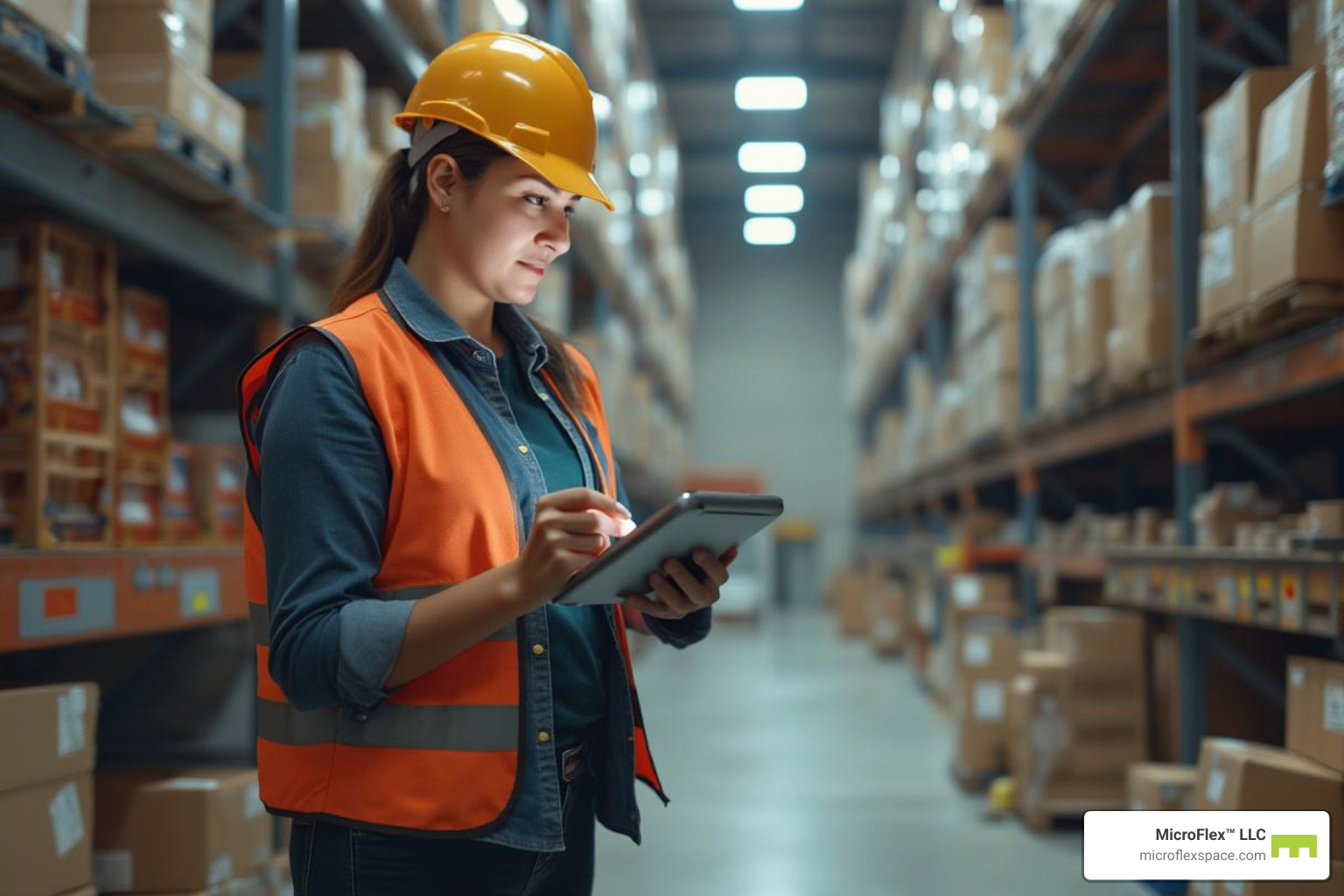A worker using a tablet to scan inventory in a small warehouse. - small warehouse storage A worker using a tablet to scan inventory in a small warehouse. - small warehouse storage