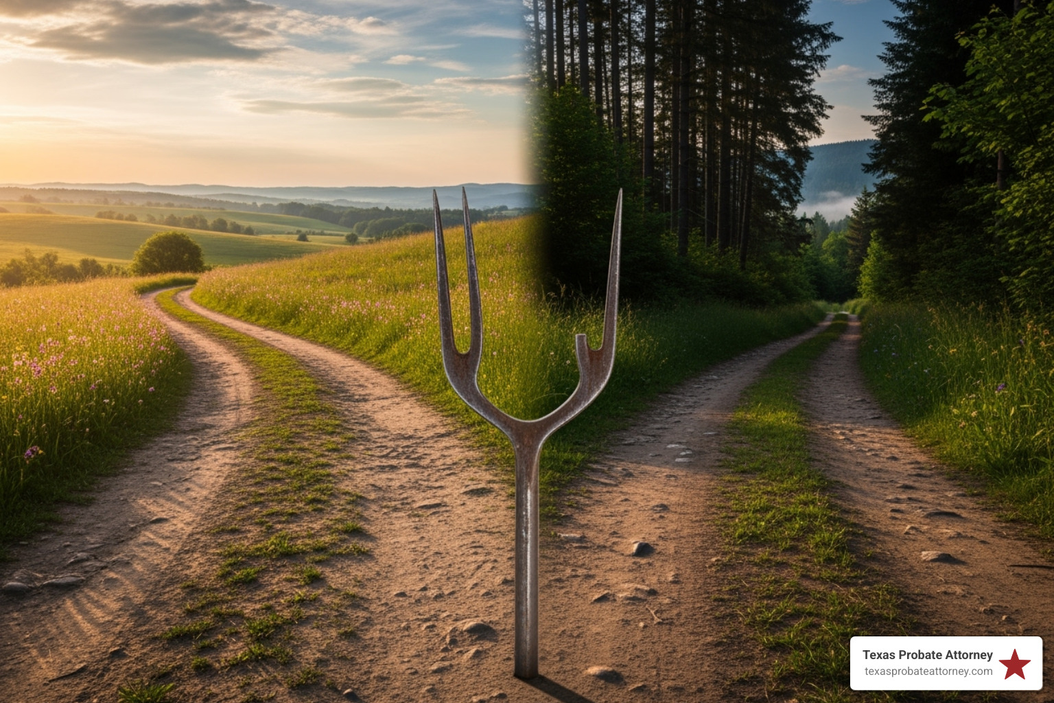 fork in the road labeled "Independent" and "Dependent" - claims in independent administration texas