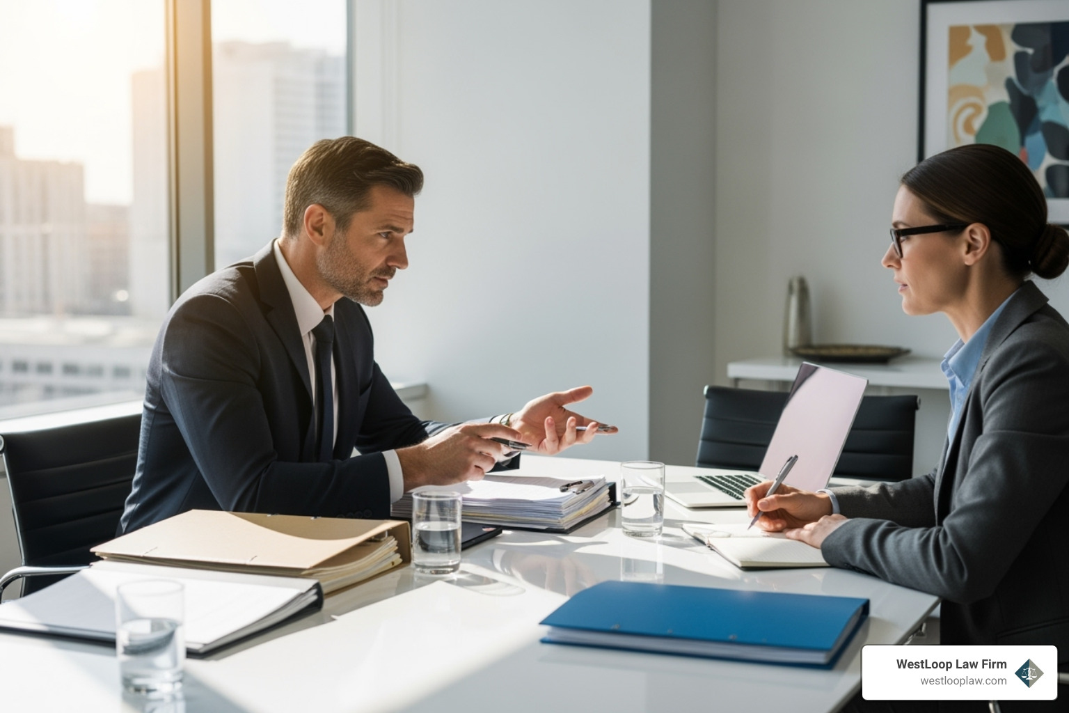 a lawyer negotiating with an insurance adjuster - auto accident attorney houston tx