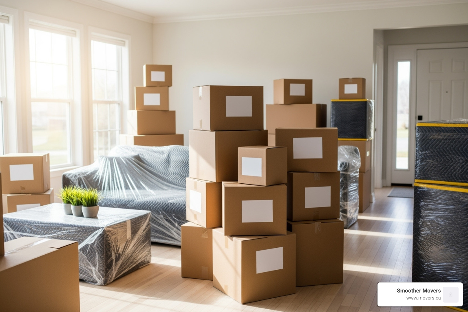 A well-prepared living room with furniture ready for movers and clear pathways - furniture movers north vancouver