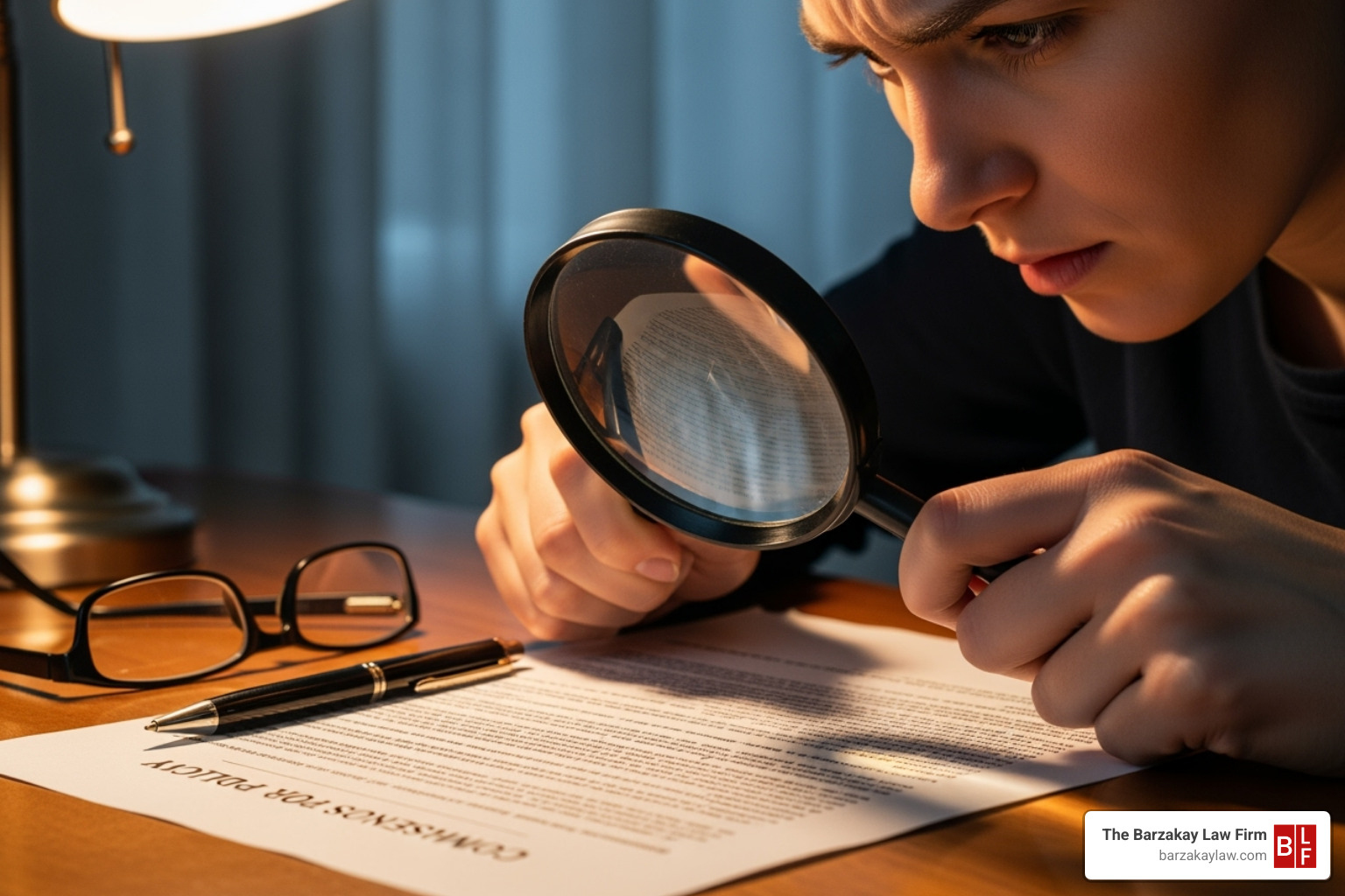 A person using a magnifying glass to examine an insurance policy document - lyft driver accident