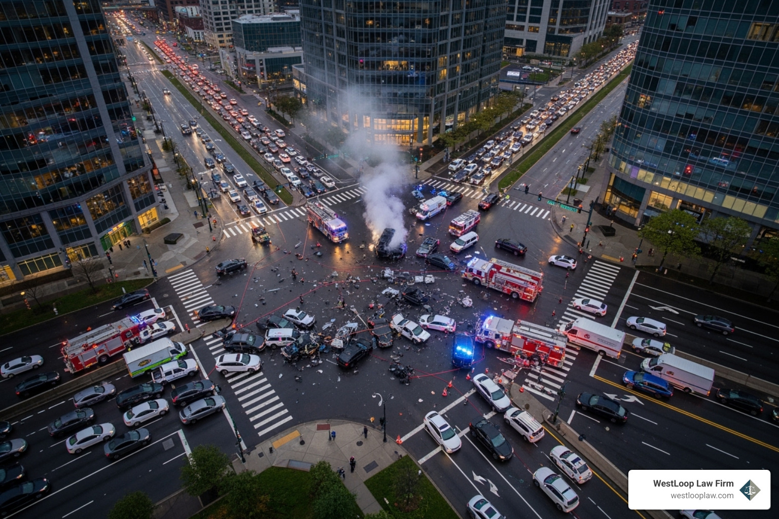 a complex intersection accident with multiple vehicles - auto accident attorney houston tx