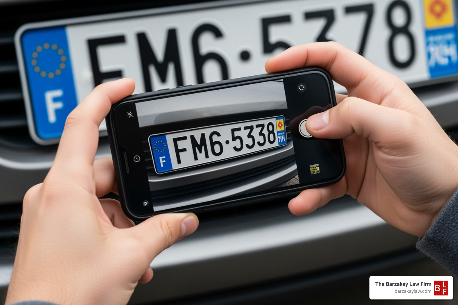 A person taking a photo of a license plate with their smartphone - lyft driver accident