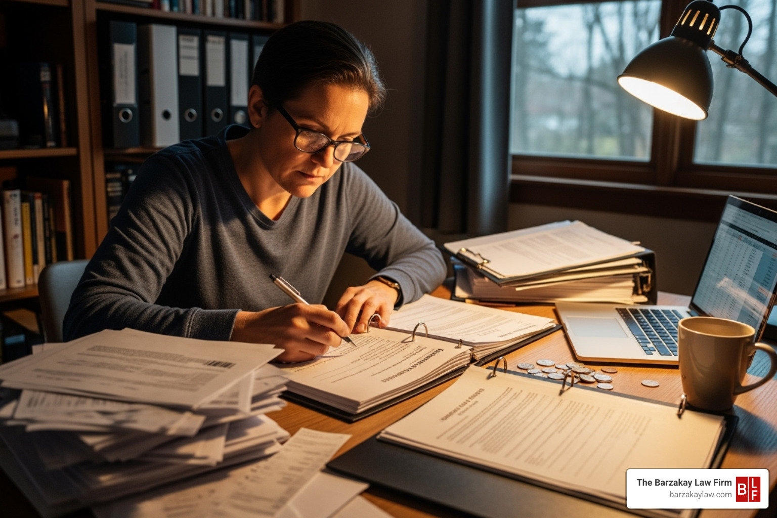 A person reviewing medical bills and legal documents at a desk - lyft driver accident