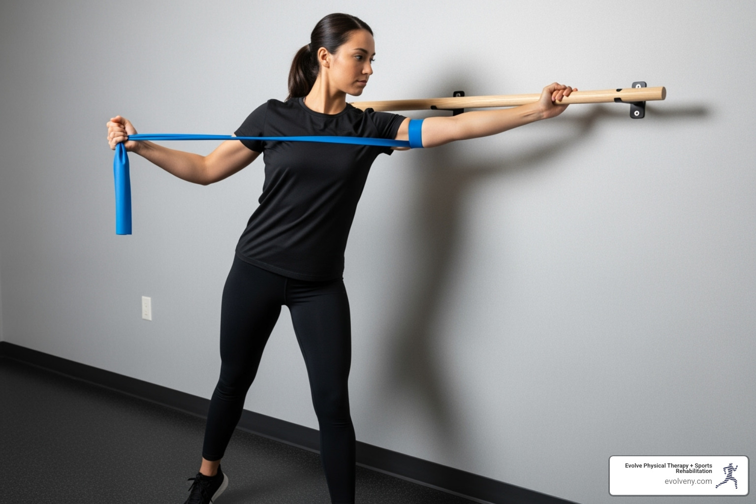 Patient performing self-MWM with a strap - how does mobilization with movement improve shoulder flexion