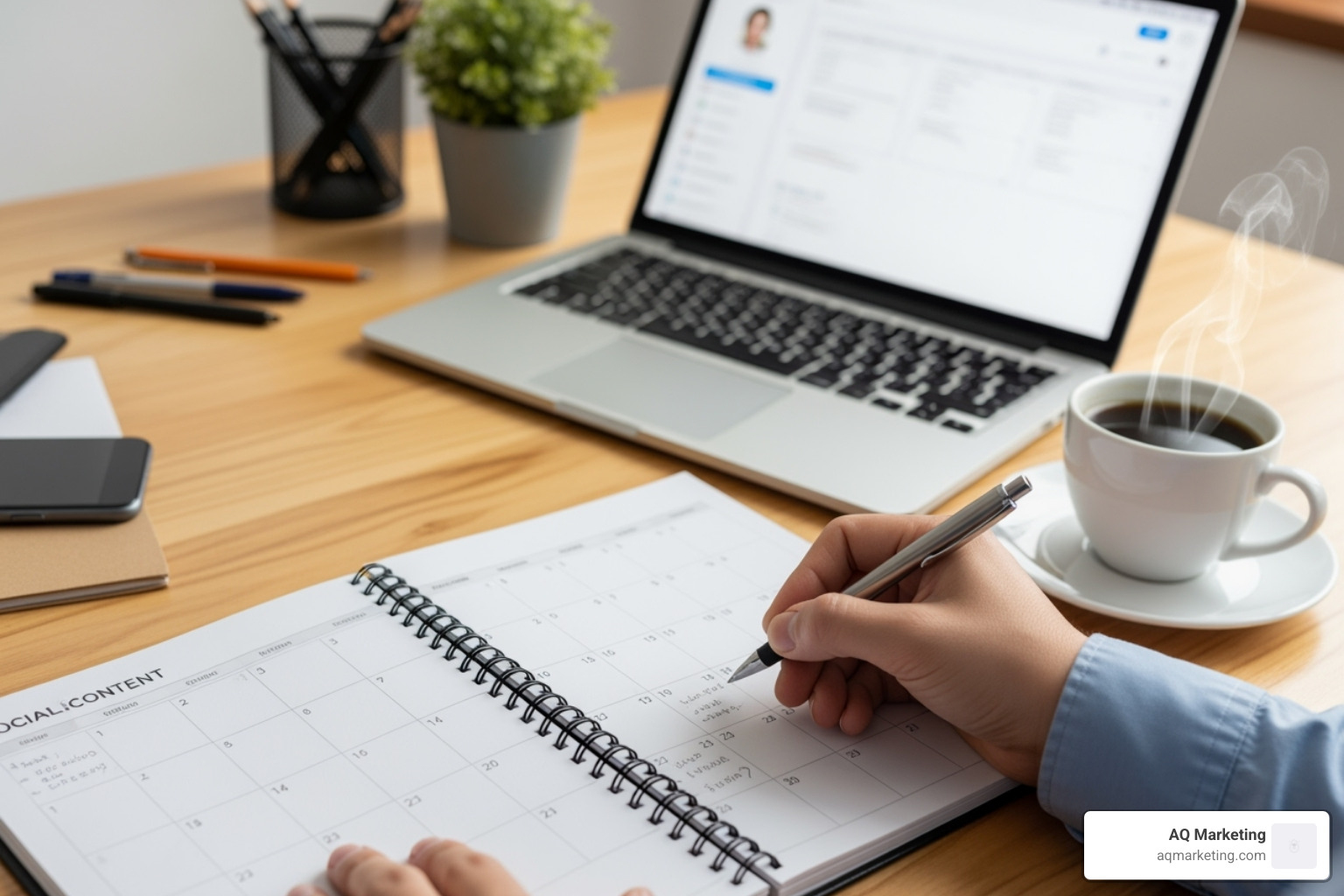 social media calendar being planned on a desk - improve online presence social media calendar being planned on a desk - improve online presence
