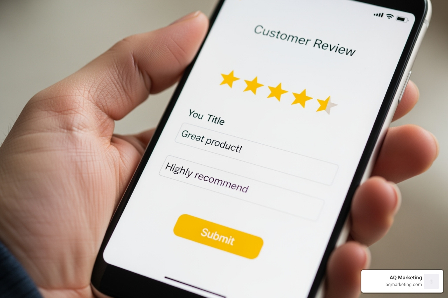 customer leaving a 5-star review on a smartphone - improve online presence customer leaving a 5-star review on a smartphone - improve online presence