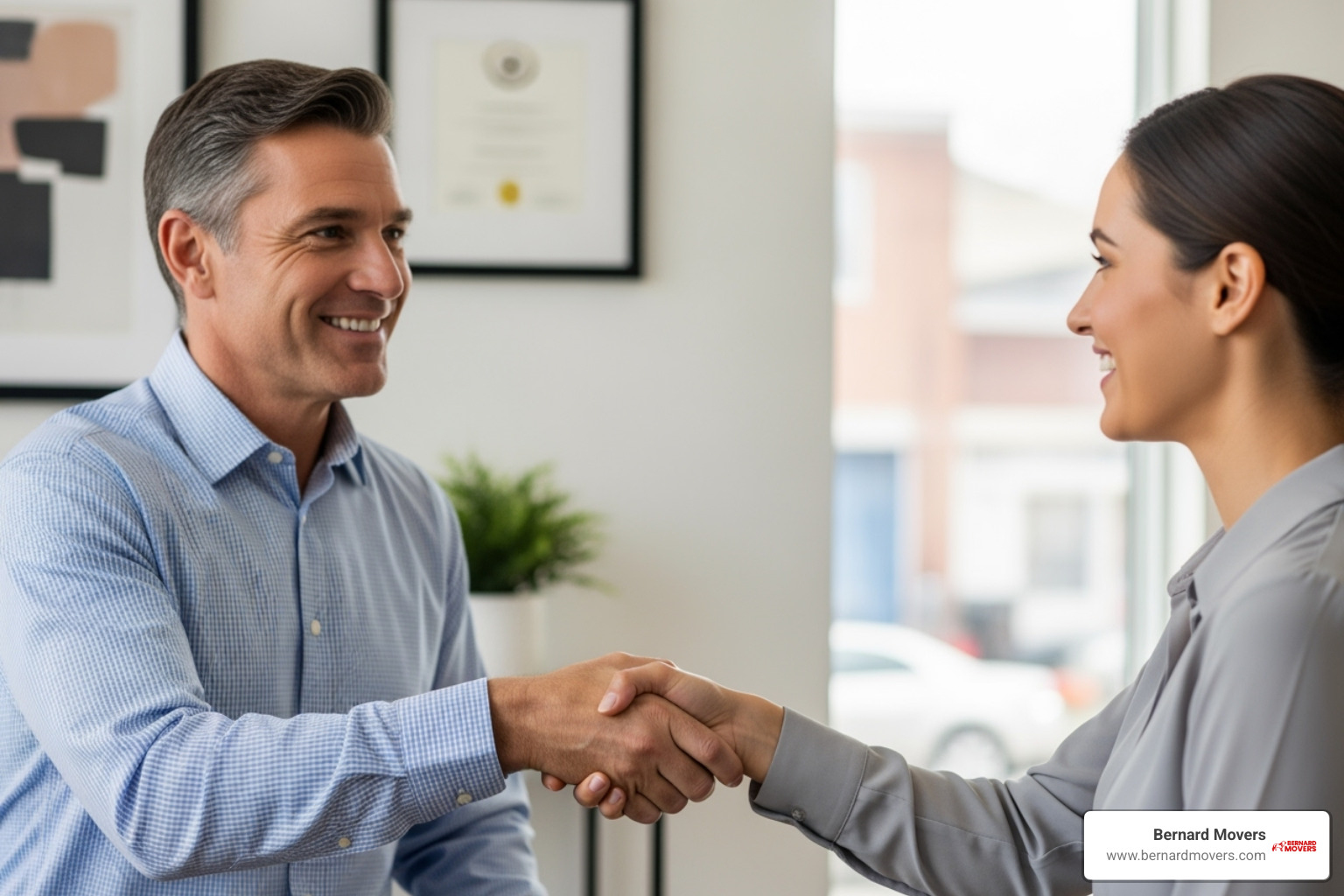 Happy customer handshake - International moving services