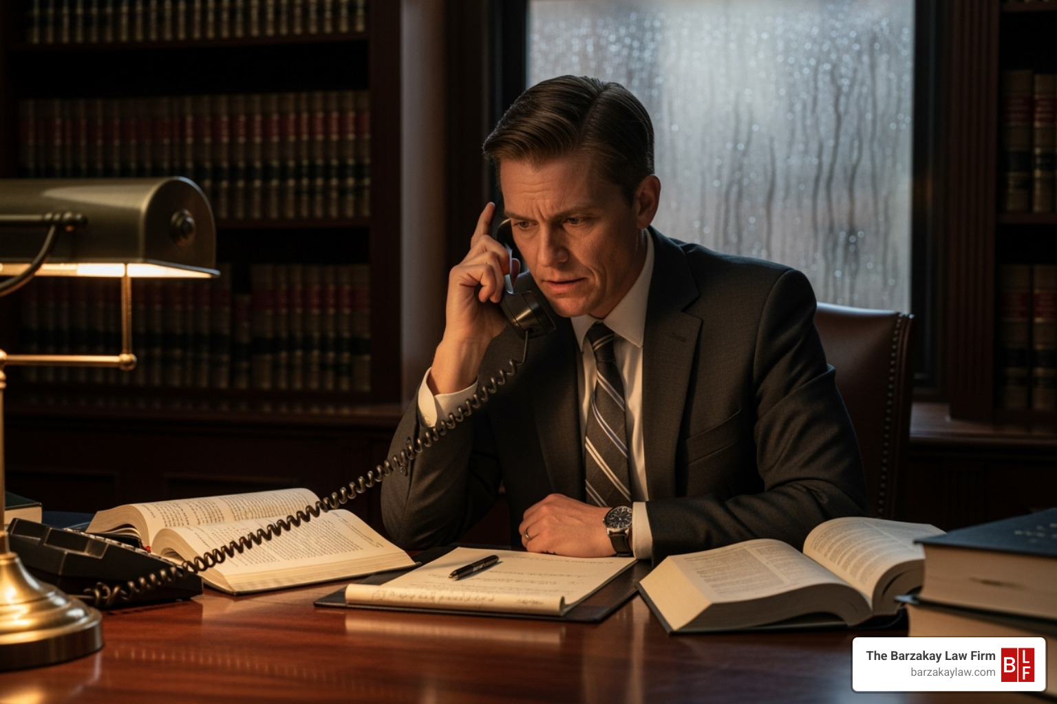 A lawyer speaking with an insurance adjuster on the phone - motorcycle accident legal representation