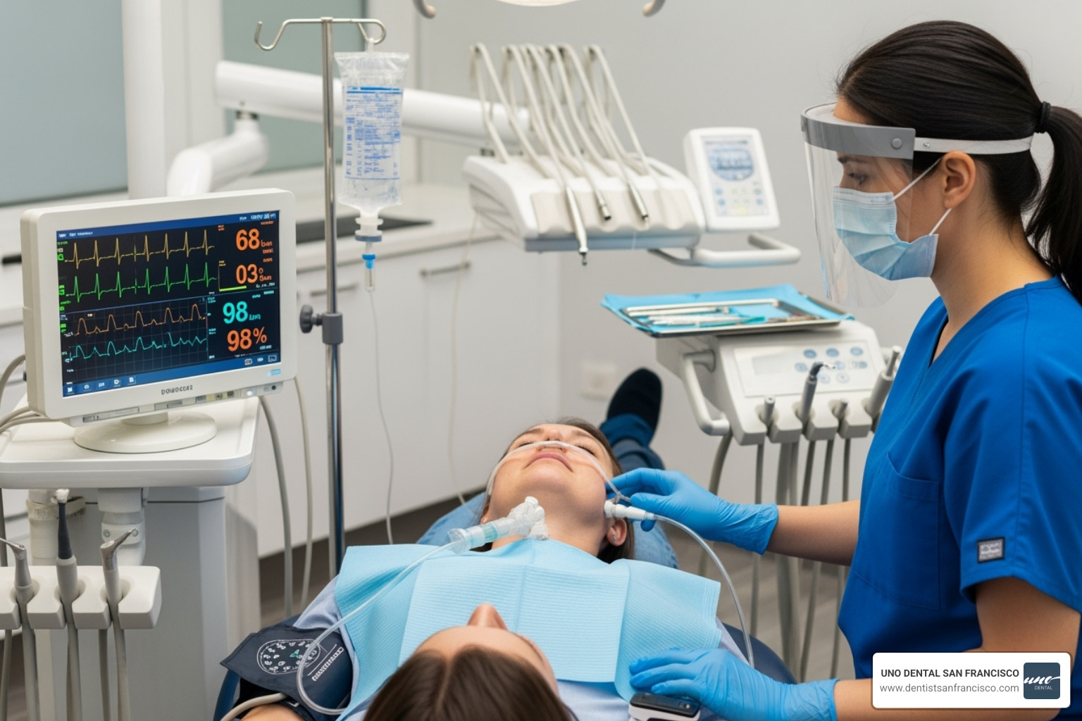 a dental professional monitoring a sedated patient's vitals - sedation dental