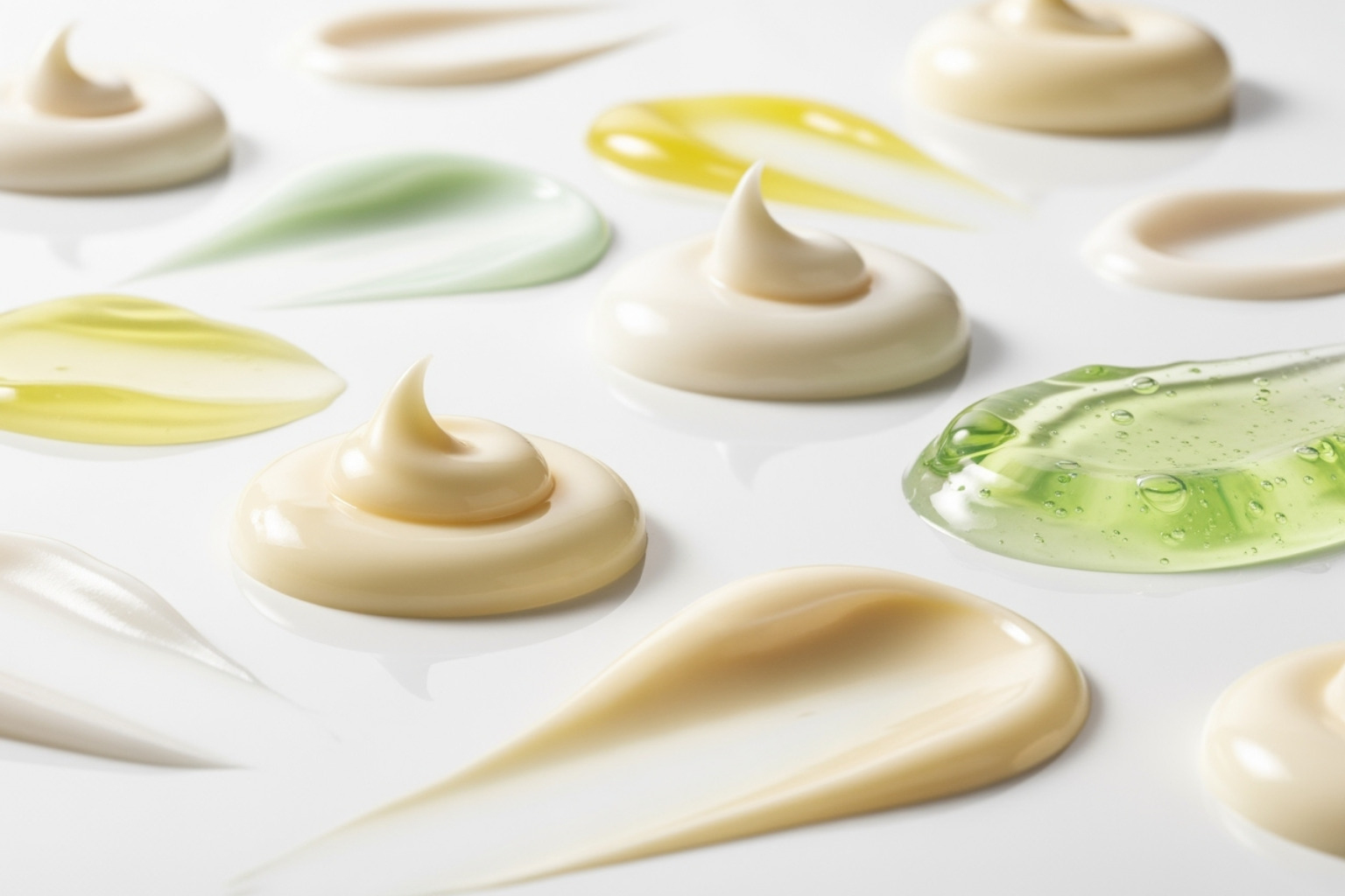 Different Beyond Beauty Lab organic face moisturizer textures displayed on a white surface. - organic face moisturizer