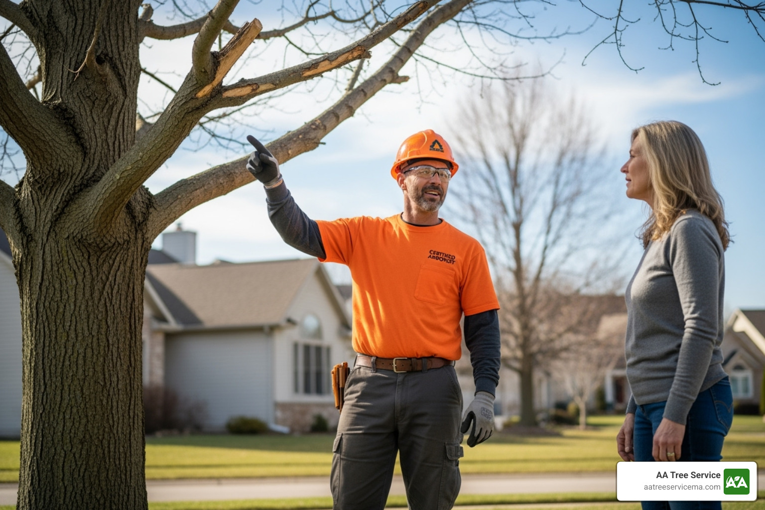 arborist providing homeowner with estimate - tree removal lynn ma