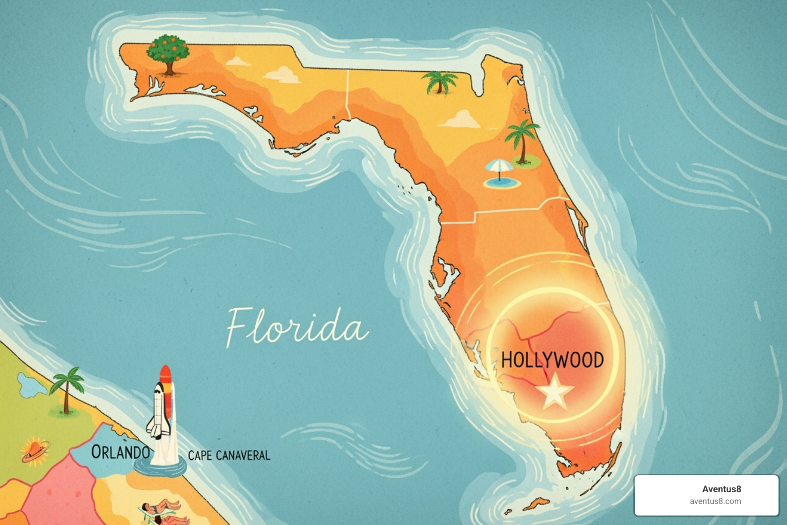 stylized map of Florida highlighting Hollywood - Delta 8 for beginners