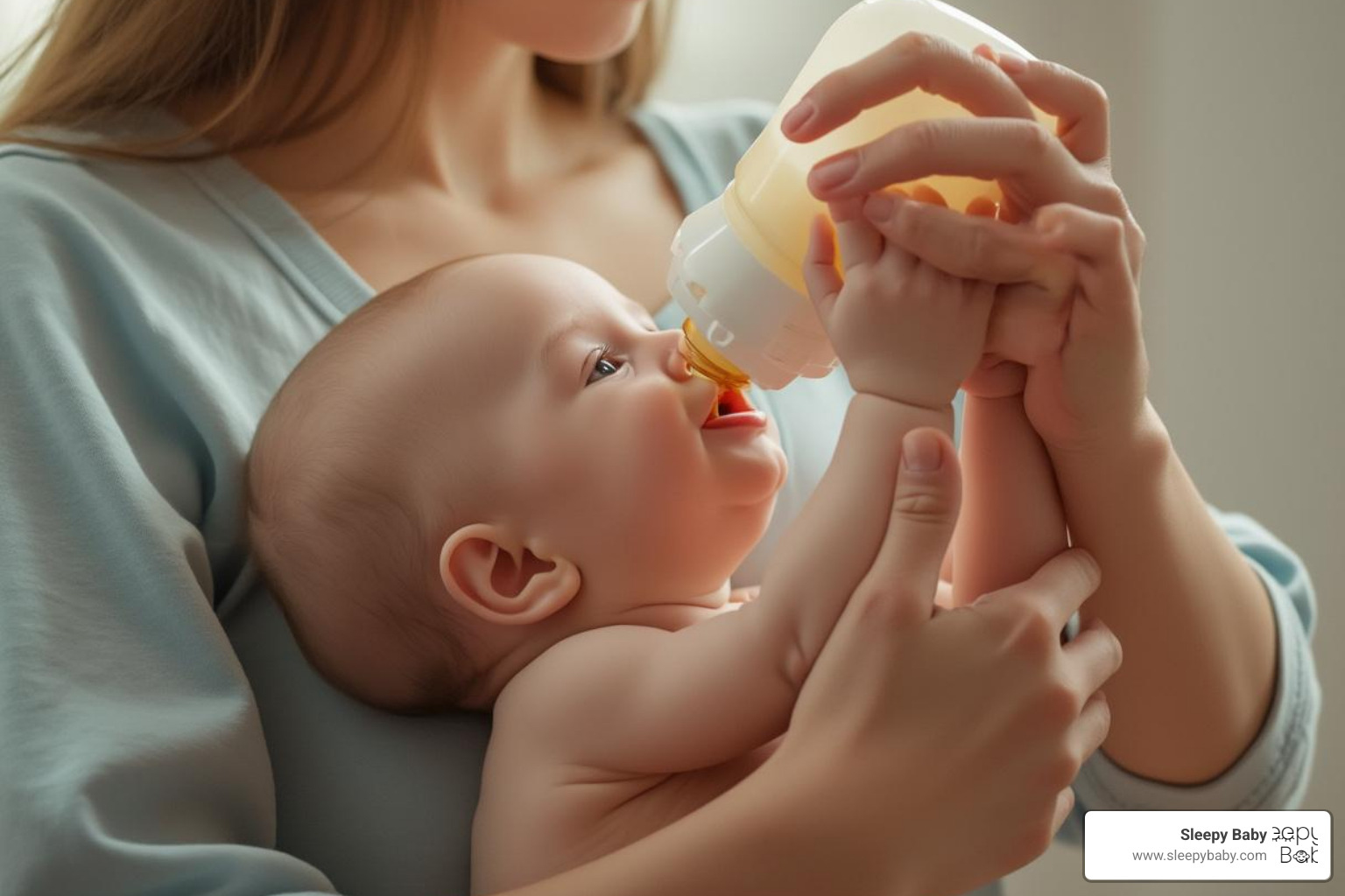 parent feeding a baby in an upright position - soothe colic baby