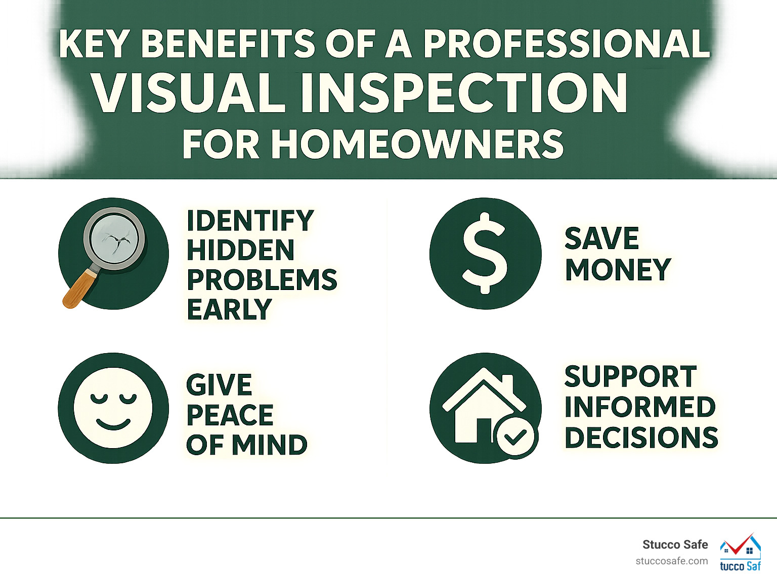 Key benefits of a professional visual inspection for homeowners infographic - visual inspection services near me infographic 