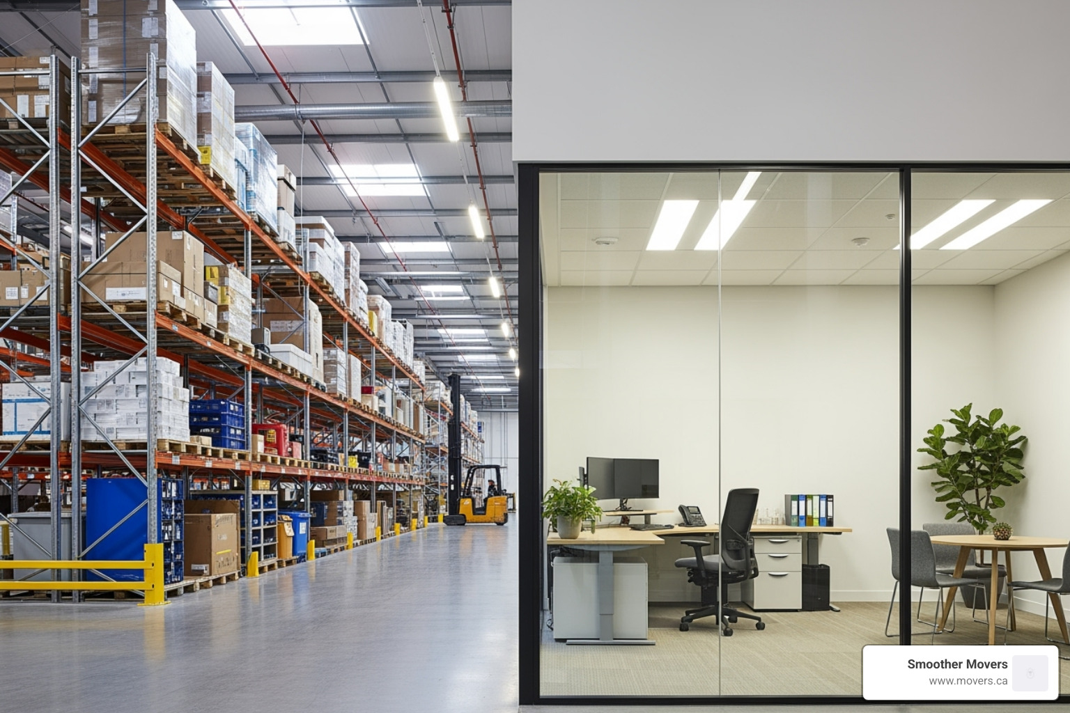 different types of warehouse interiors with high-bay racking and a flex space with an office - warehouse storage north vancouver