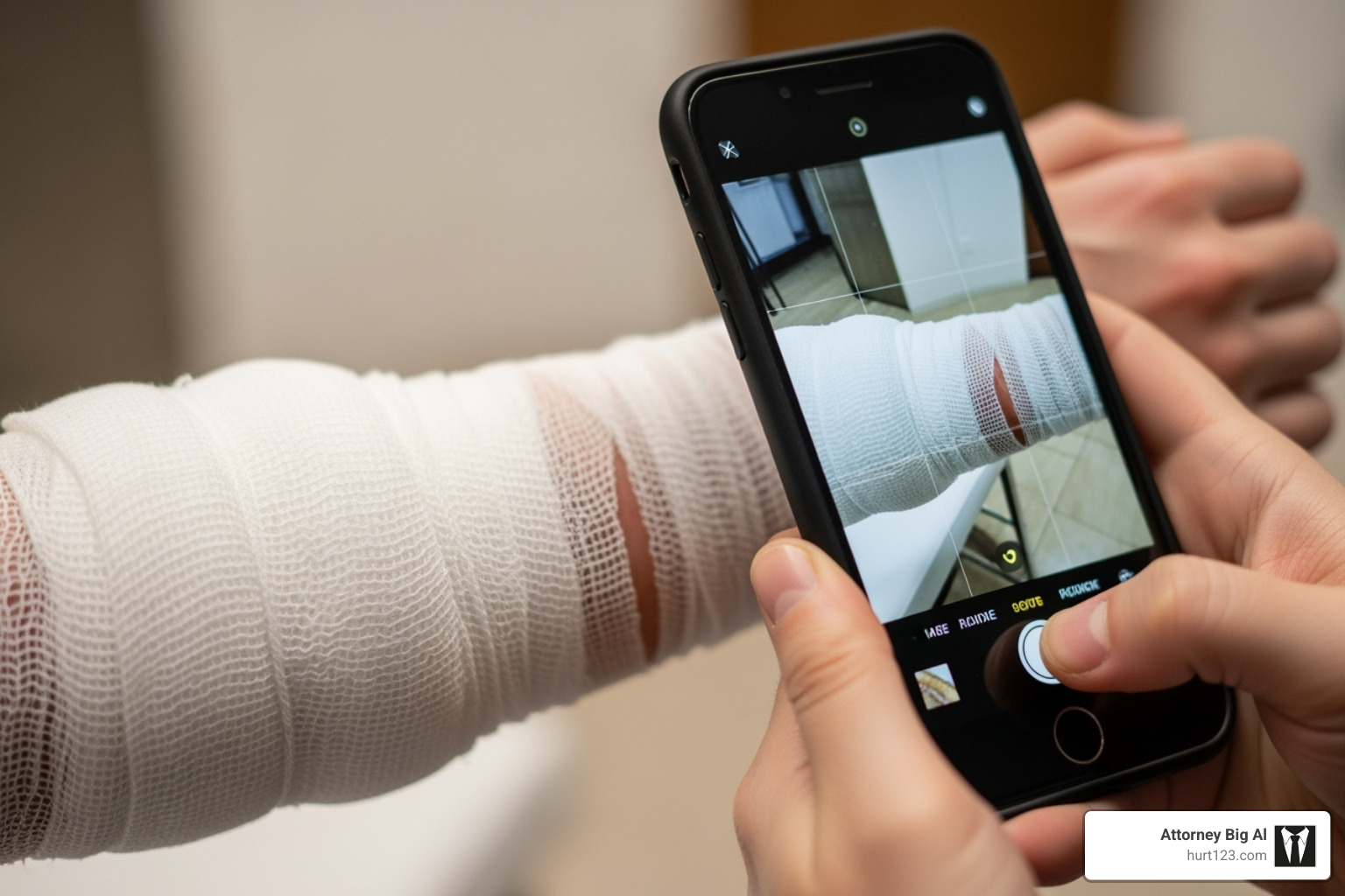 person taking photo of bandaged arm - Suing for dog bite person taking photo of bandaged arm - Suing for dog bite