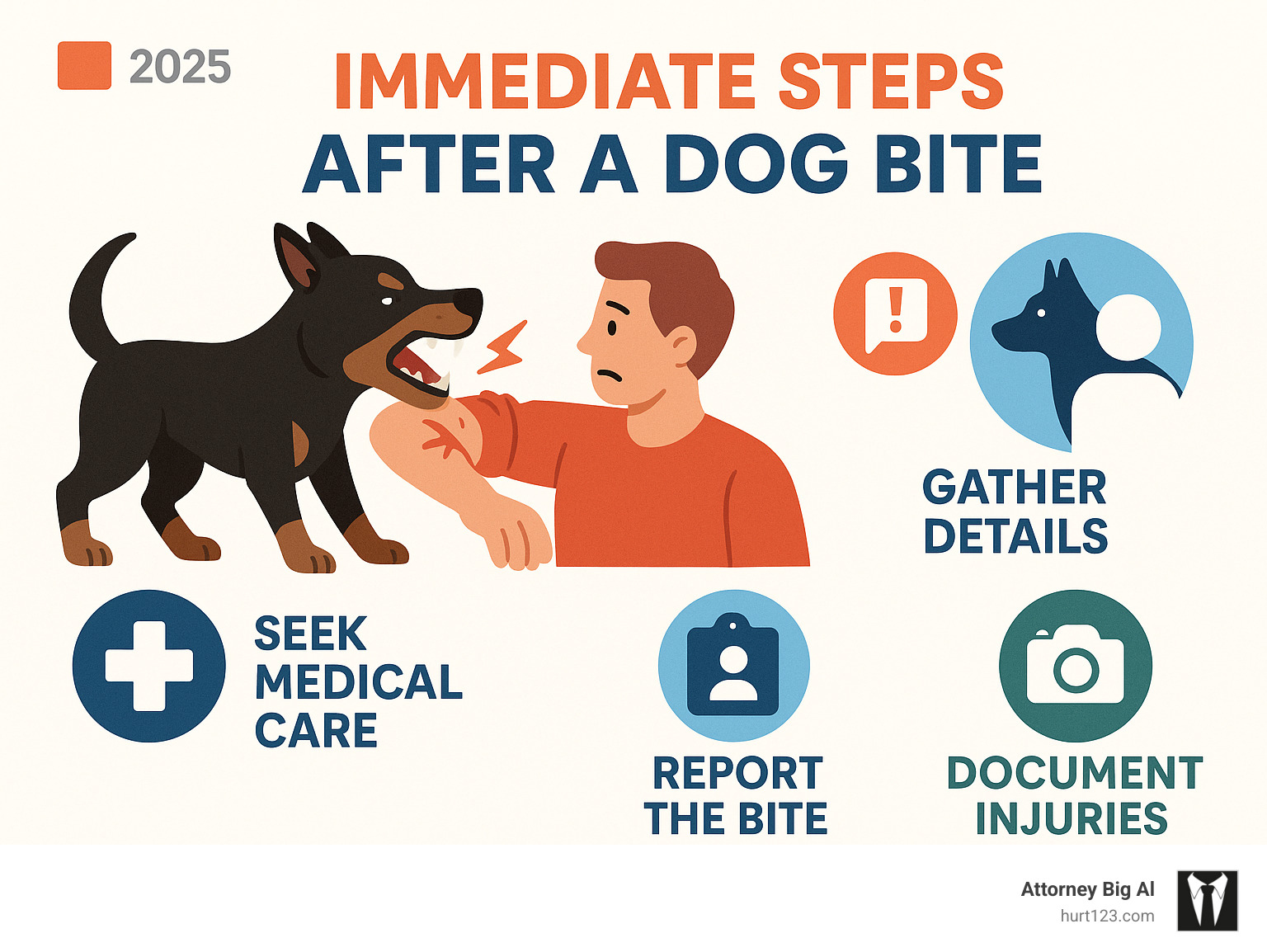 Immediate steps after a dog bite - Suing for dog bite infographic Immediate steps after a dog bite - Suing for dog bite infographic