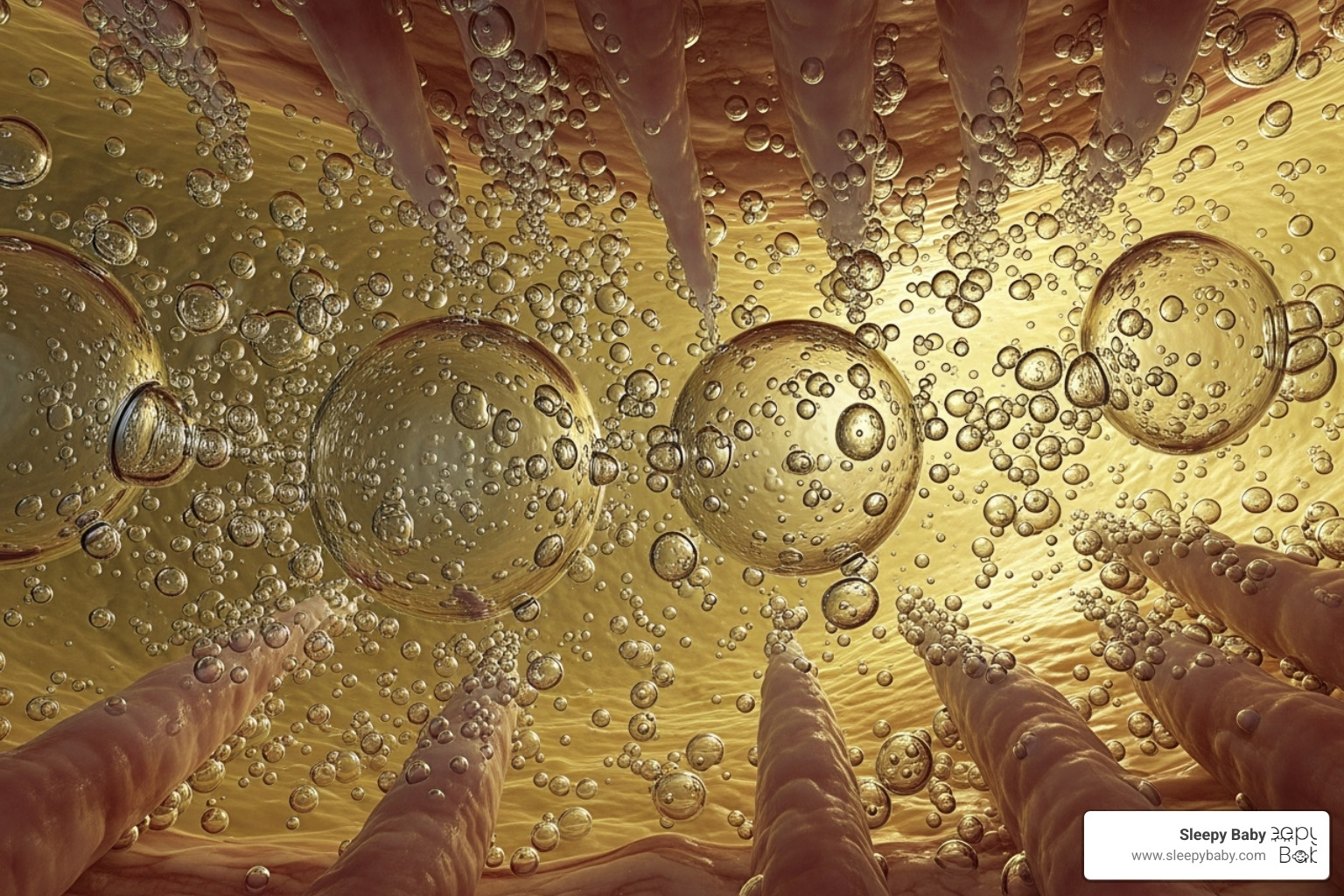 Image illustrating how simethicone works by breaking down large, painful gas bubbles into smaller, easier-to-pass bubbles - simethicone drops reviews