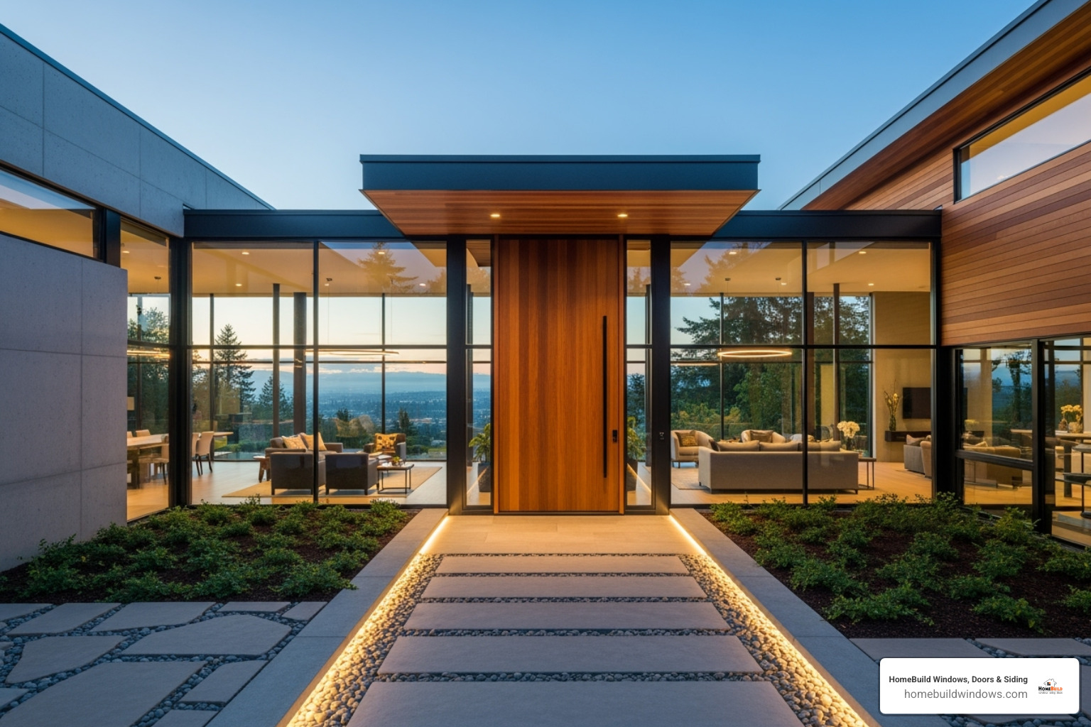 modern home with large picture windows and a sleek entry door - window and door replacement chicago