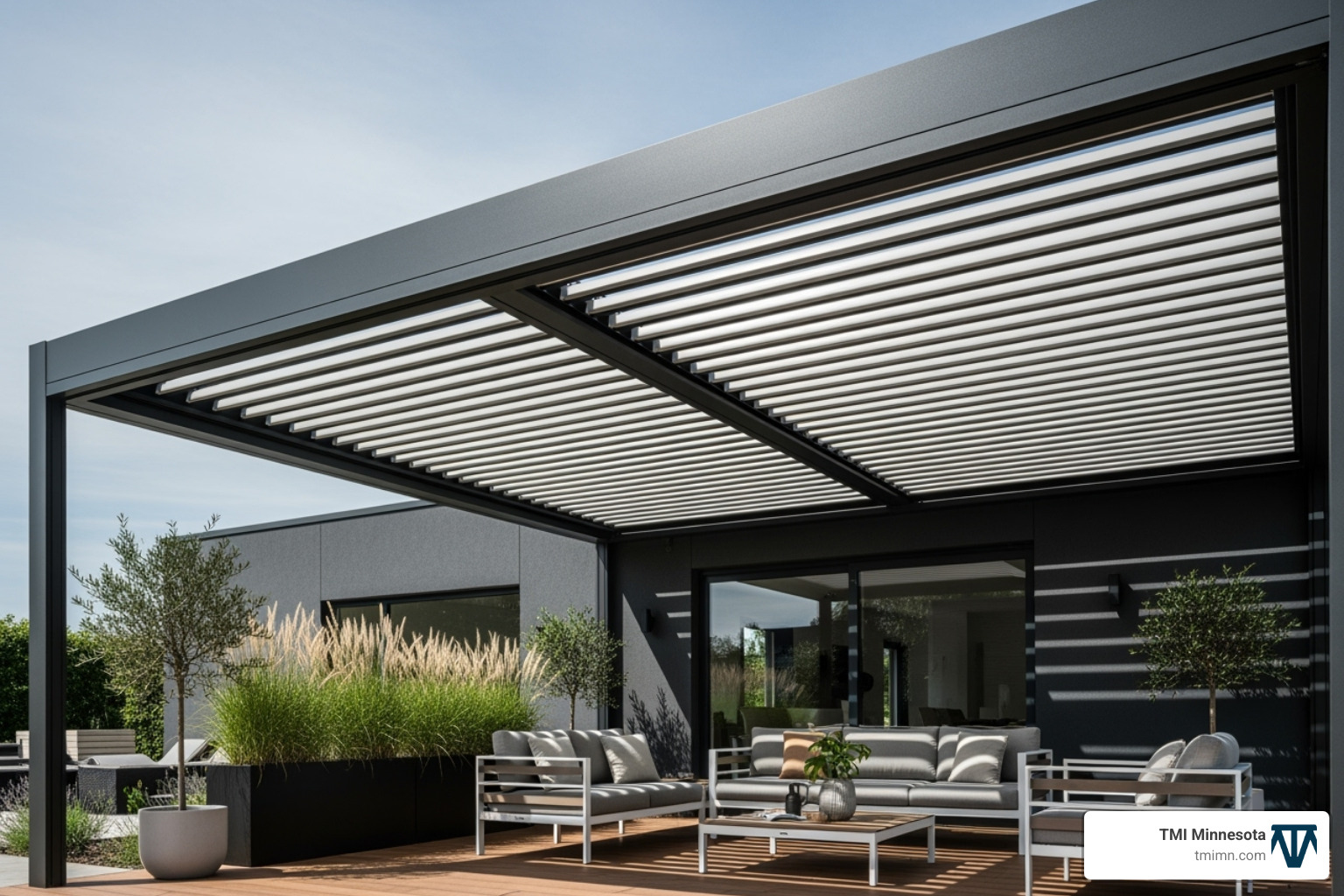 sleek motorized louvered pergola roof - pergola roofs