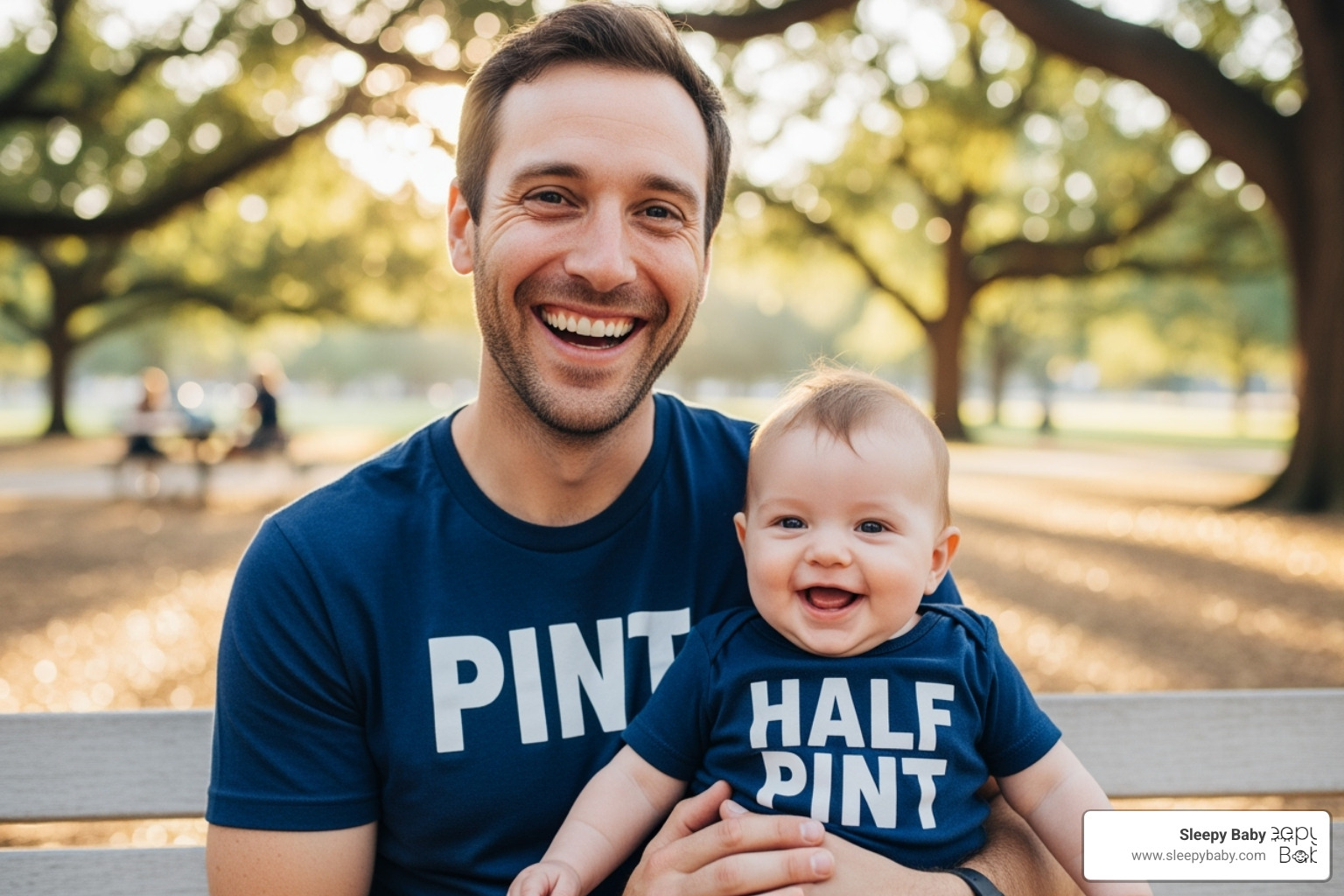 dad and baby in funny matching "Pint & Half Pint" t-shirts - gift for new fathers dad and baby in funny matching "Pint & Half Pint" t-shirts - gift for new fathers