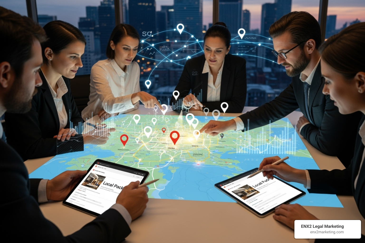 Image illustrating the three pillars of local search: Relevance, Distance, and Prominence - local seo service for law firms