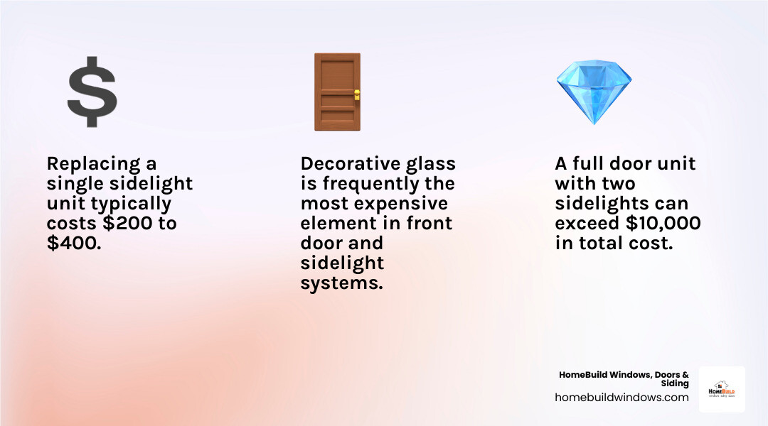 Infographic detailing cost breakdown for door replacement projects - replace front door and sidelights infographic 3_facts_emoji_light-gradient