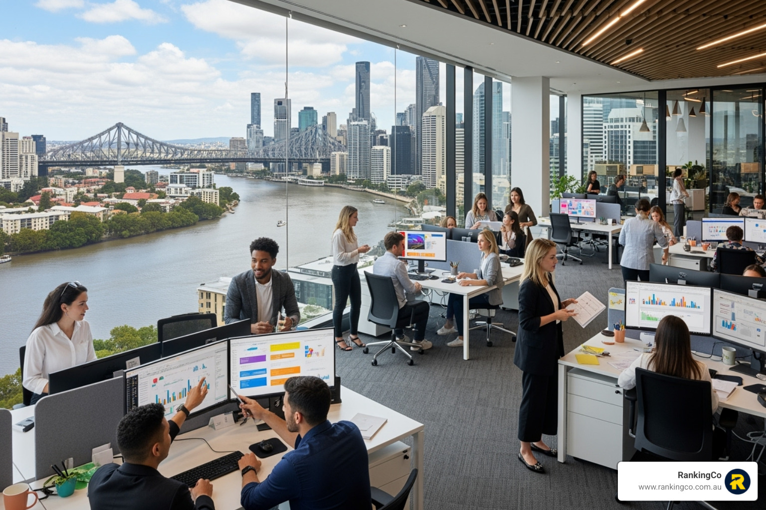 A professional working on a laptop displaying a complex analytics dashboard - brisbane marketing agency