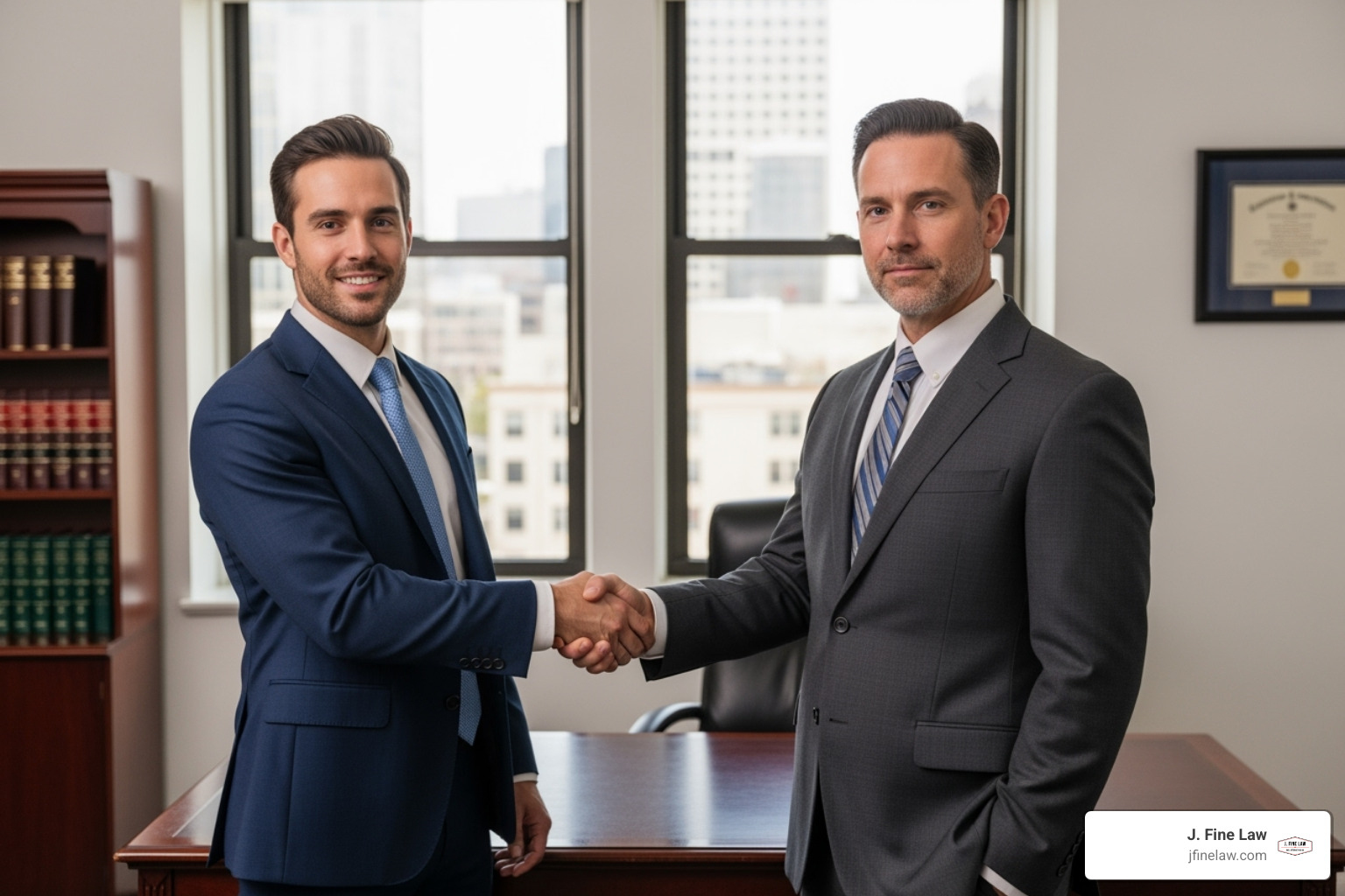 a person confidently shaking hands with a lawyer - auto accident lawyer reviews
