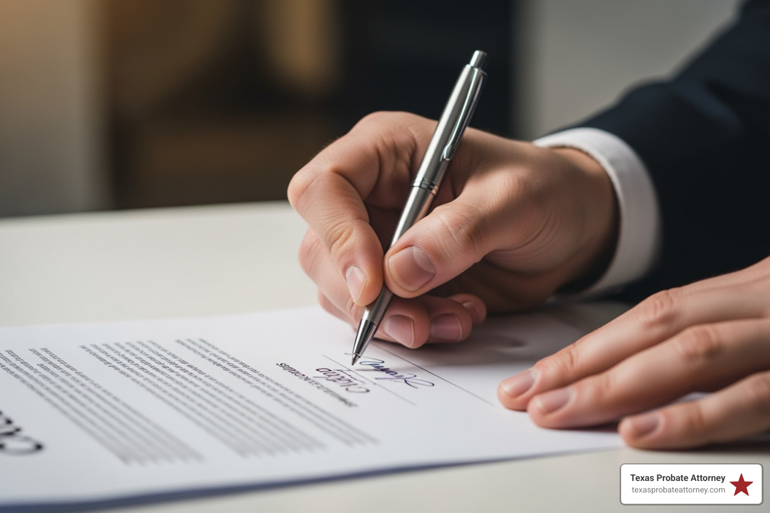 Person confidently signing a document - dependent vs independent administration texas