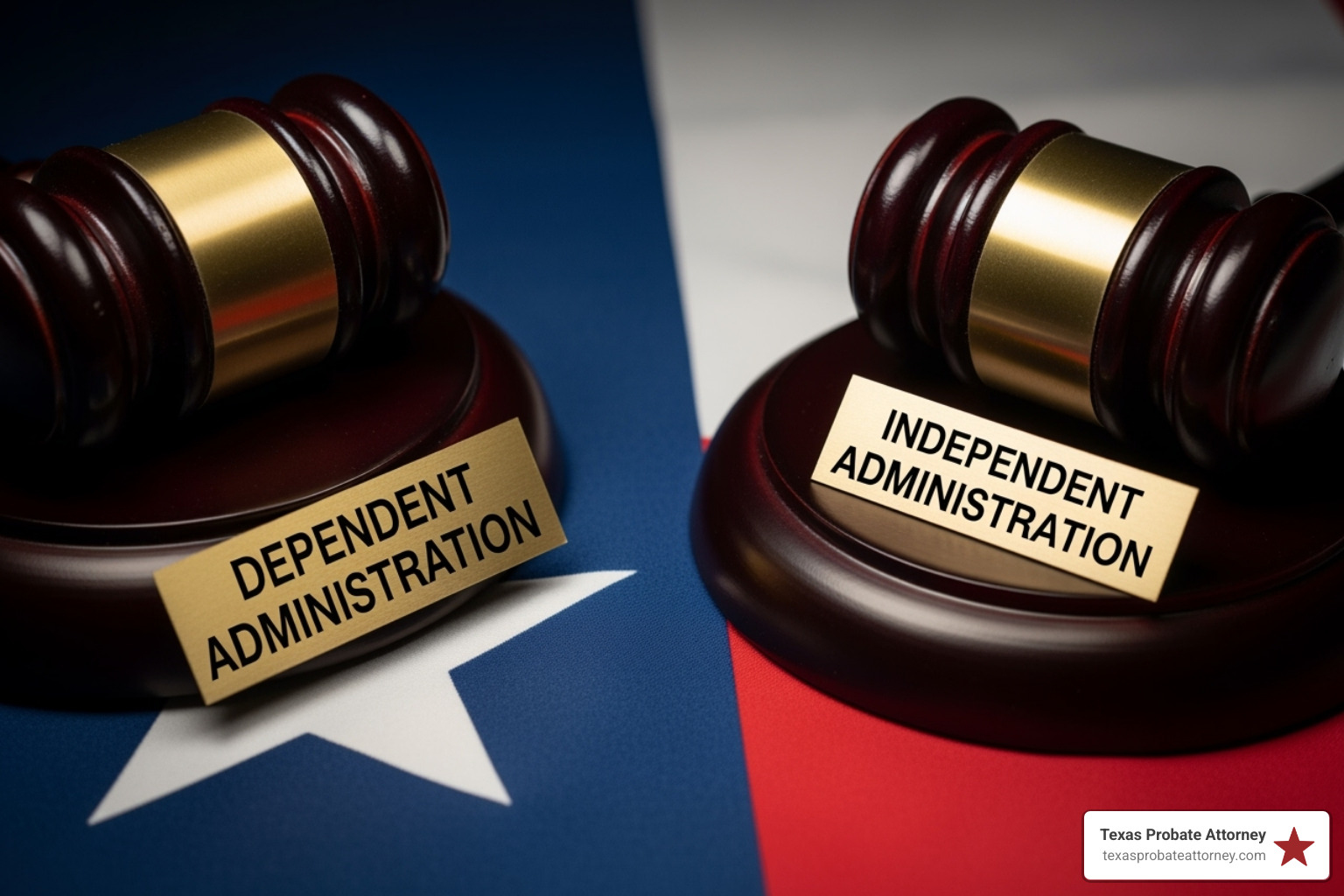 Courthouse gavel on a law book - dependent vs independent administration texas