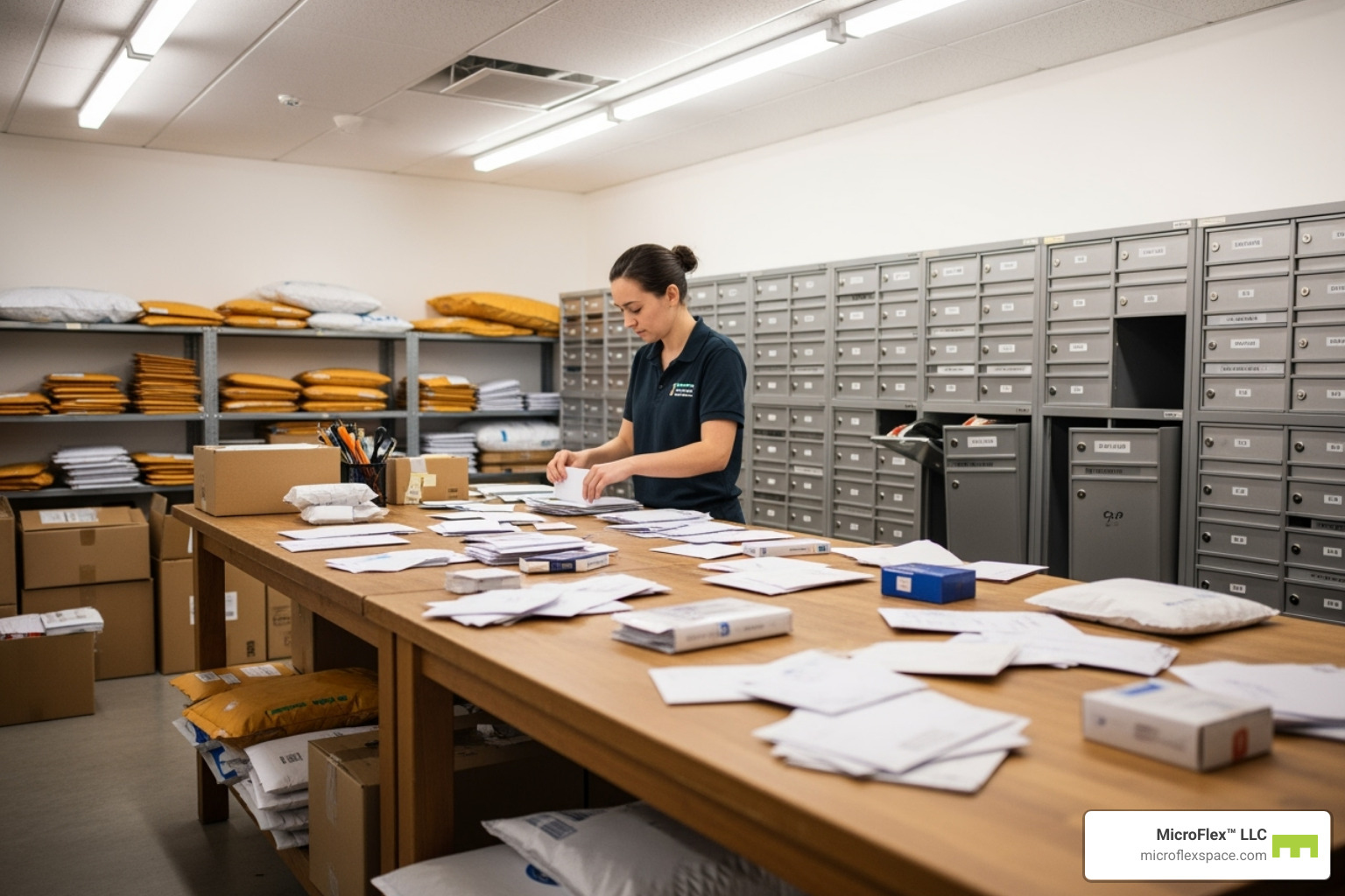 person sorting mail at a professional mailroom - virtual office space cost person sorting mail at a professional mailroom - virtual office space cost