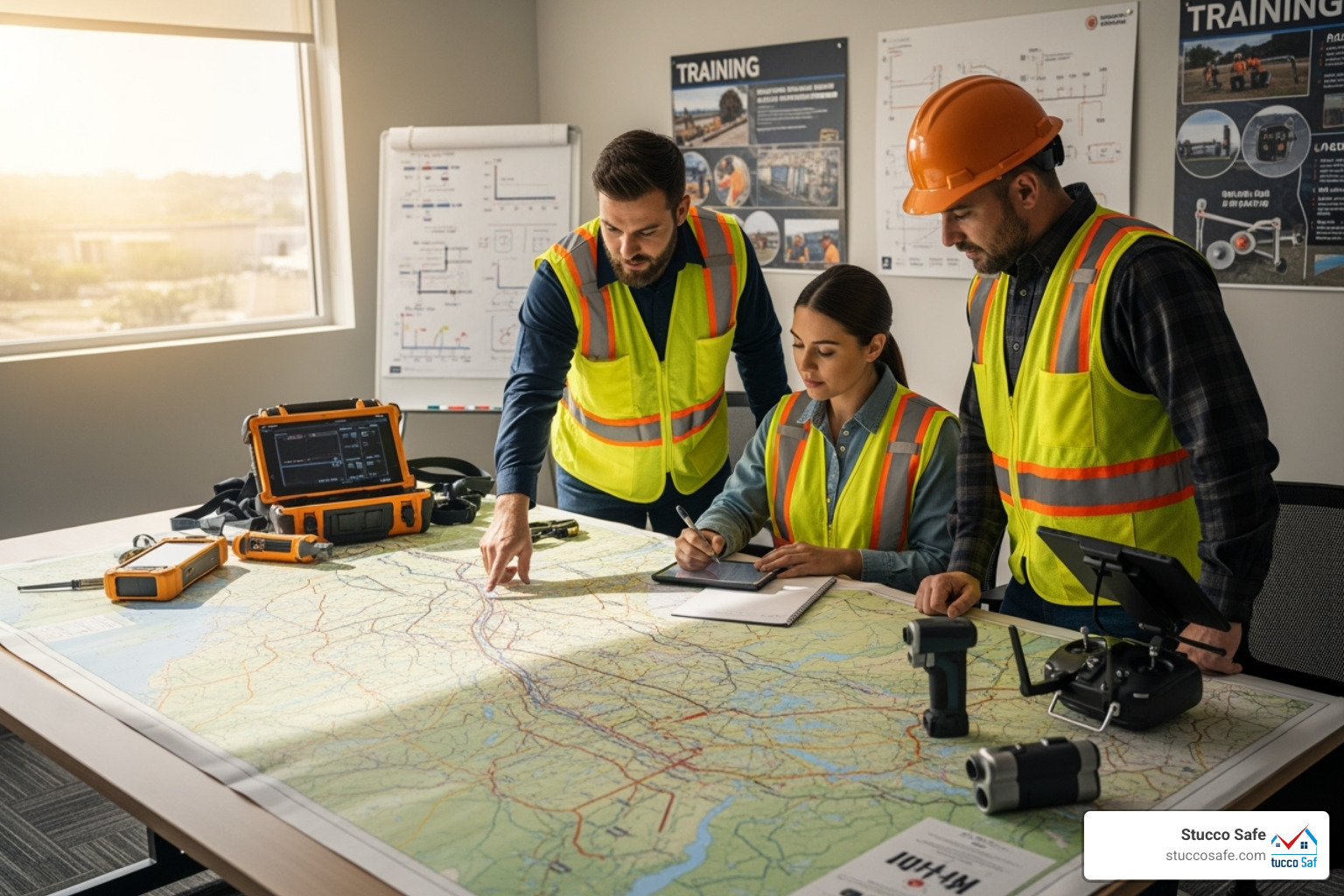 Pipeline inspectors collaborating or undergoing training - pipeline inspection services