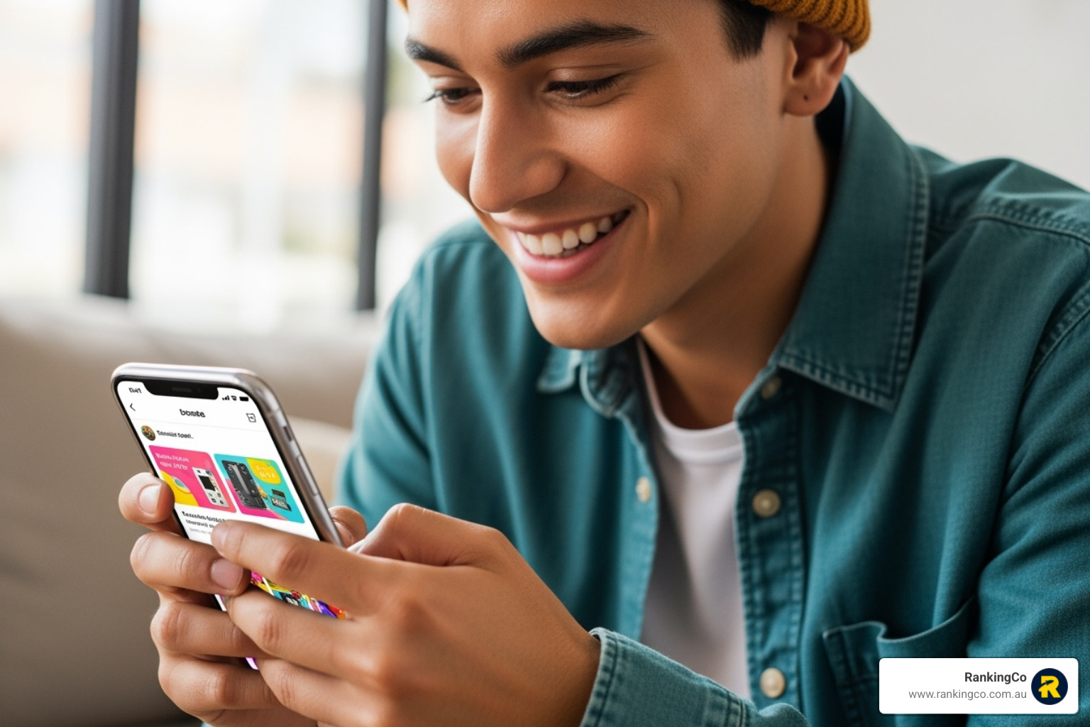 A customer interacting positively with a brand's post on a smartphone, showing engagement and positive brand perception. - social media advertising for small business