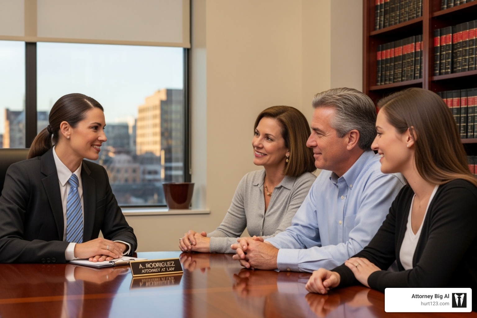 compassionate lawyer meeting with a family at a table - nursing home neglect lawyer