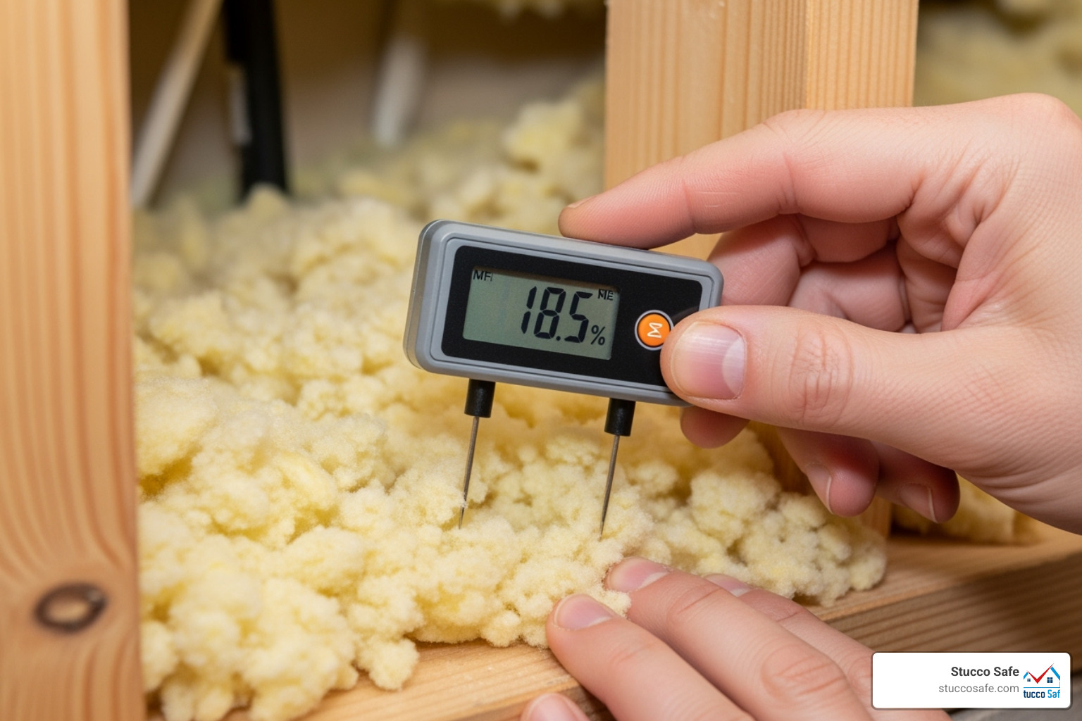 of a pin meter testing loose-packed insulation - pin vs pinless moisture meter