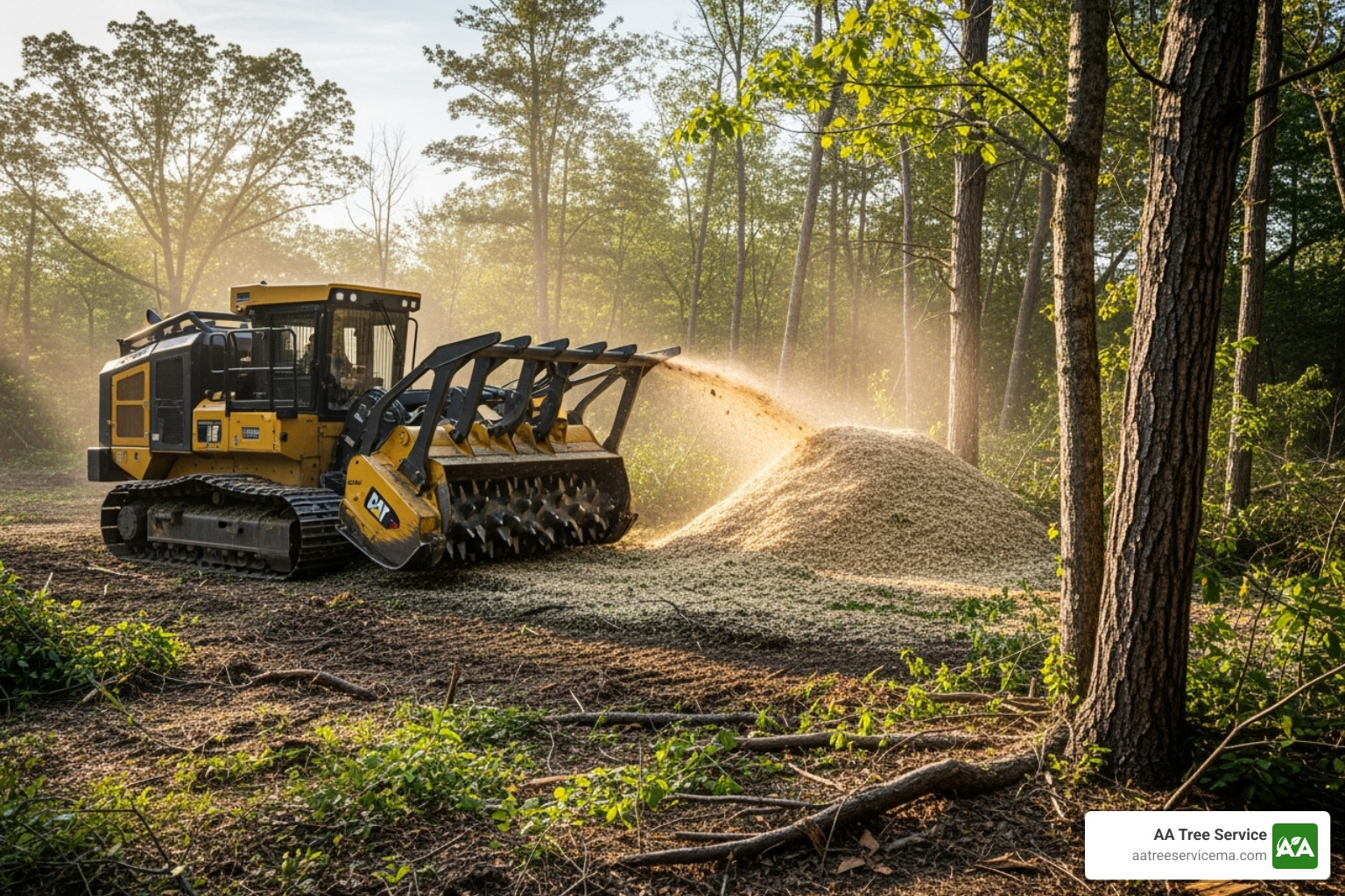 forestry mulcher turning dense brush into mulch on a property - site clearing near me