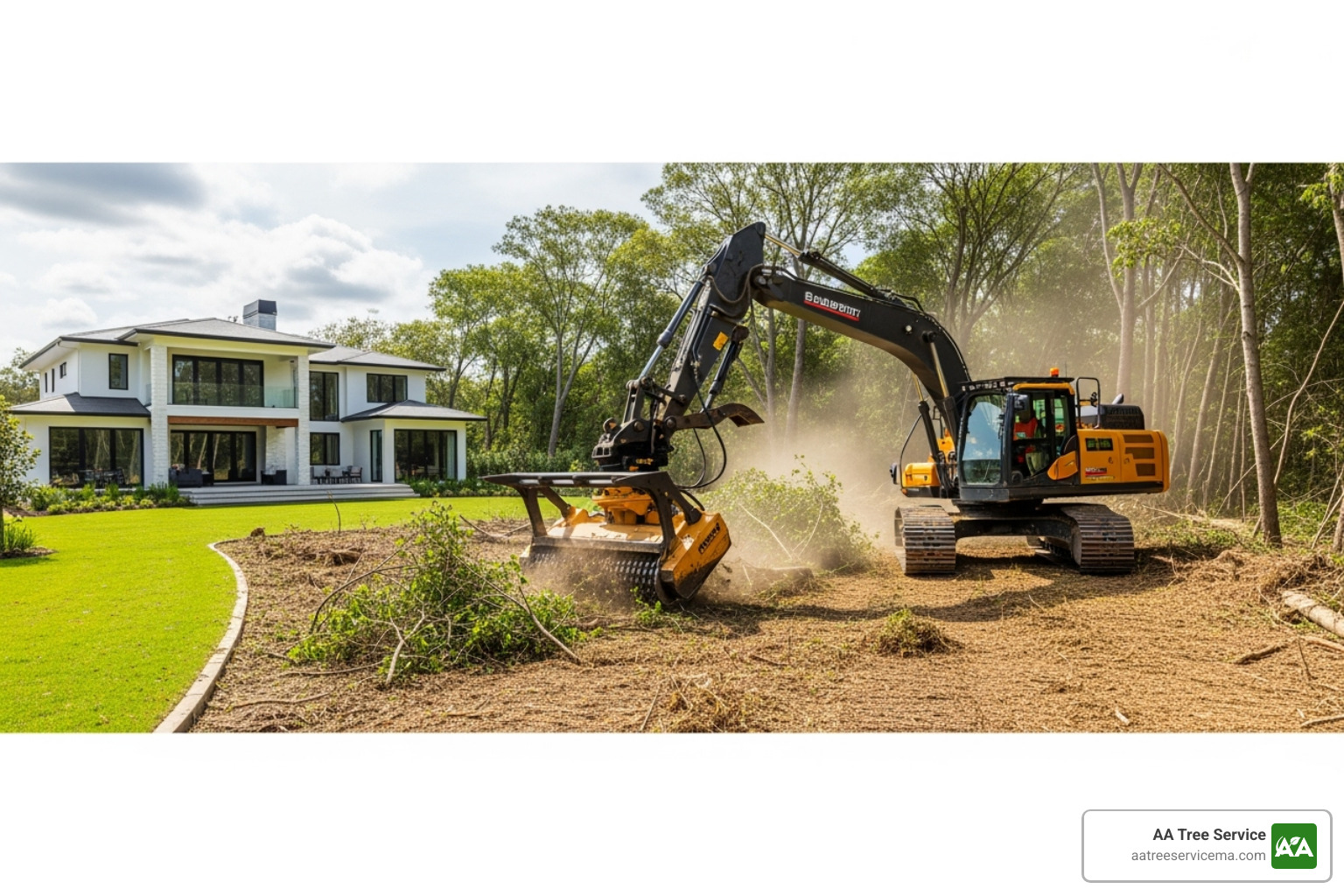professional arborist safely operating heavy machinery near a home - site clearing near me